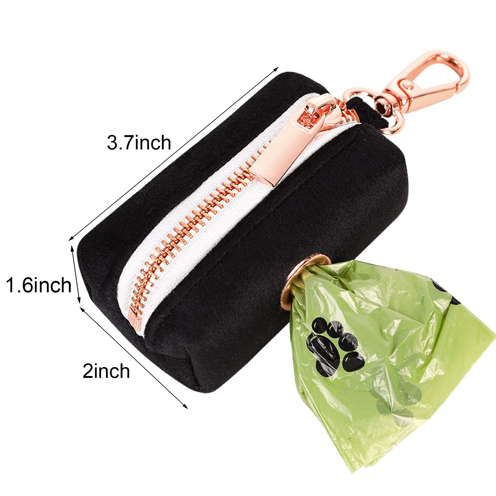 Premium Dog Waste Bag Dispenser - Soft Black Poop Bag Holder with Metal Zipper | Attaches to Any Leash | Washable Velvet Pet Waste Pouch for Dogs | Perfect for Walking, Hiking & Outdoor Adventures