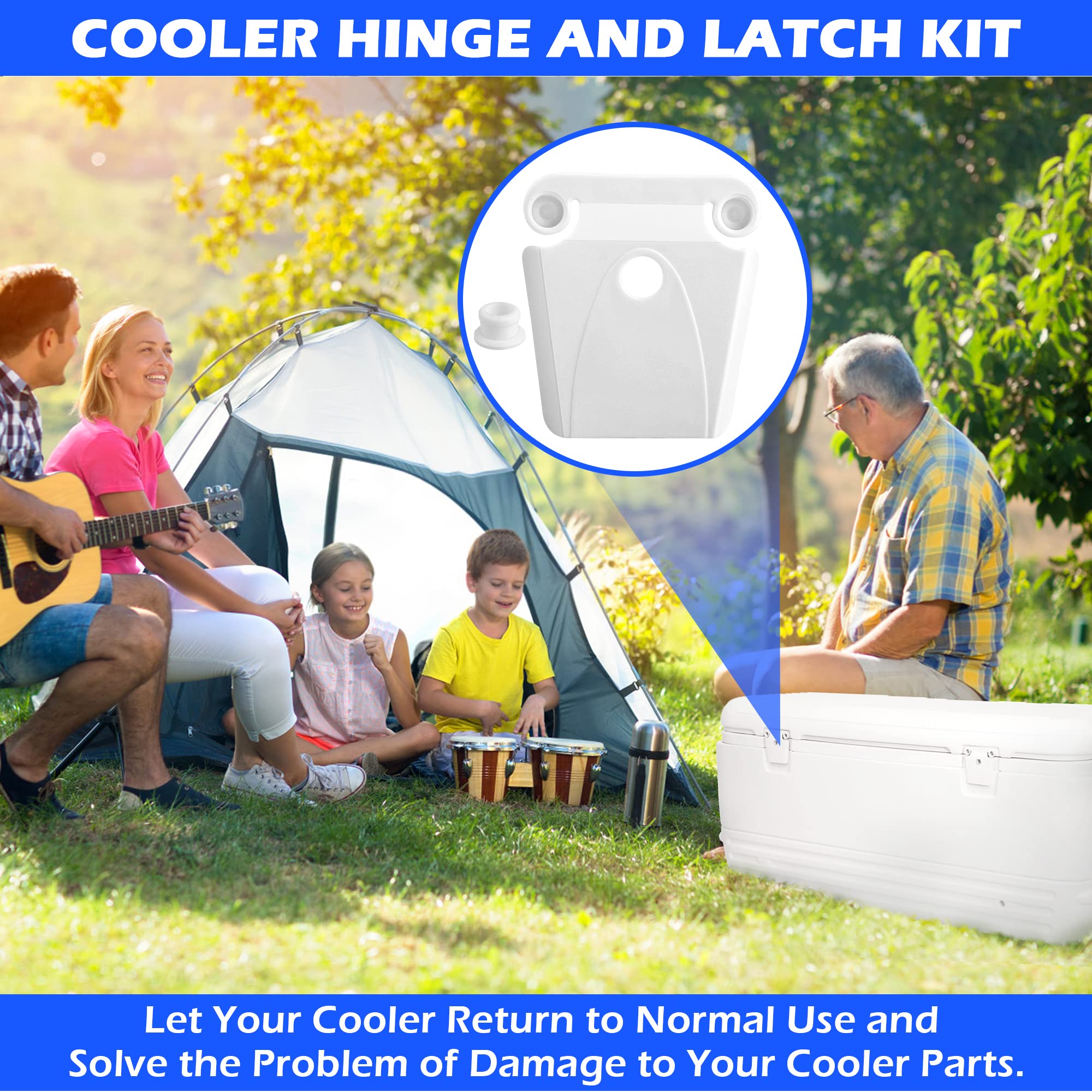 **High Strength Cooler Hinge & Latch Replacement Kit with Screws – Durable Ice Chest Plastic Hinges, Latch Posts – Perfect for Repairing Coolers, Camping, Fishing & Outdoor Adventures**