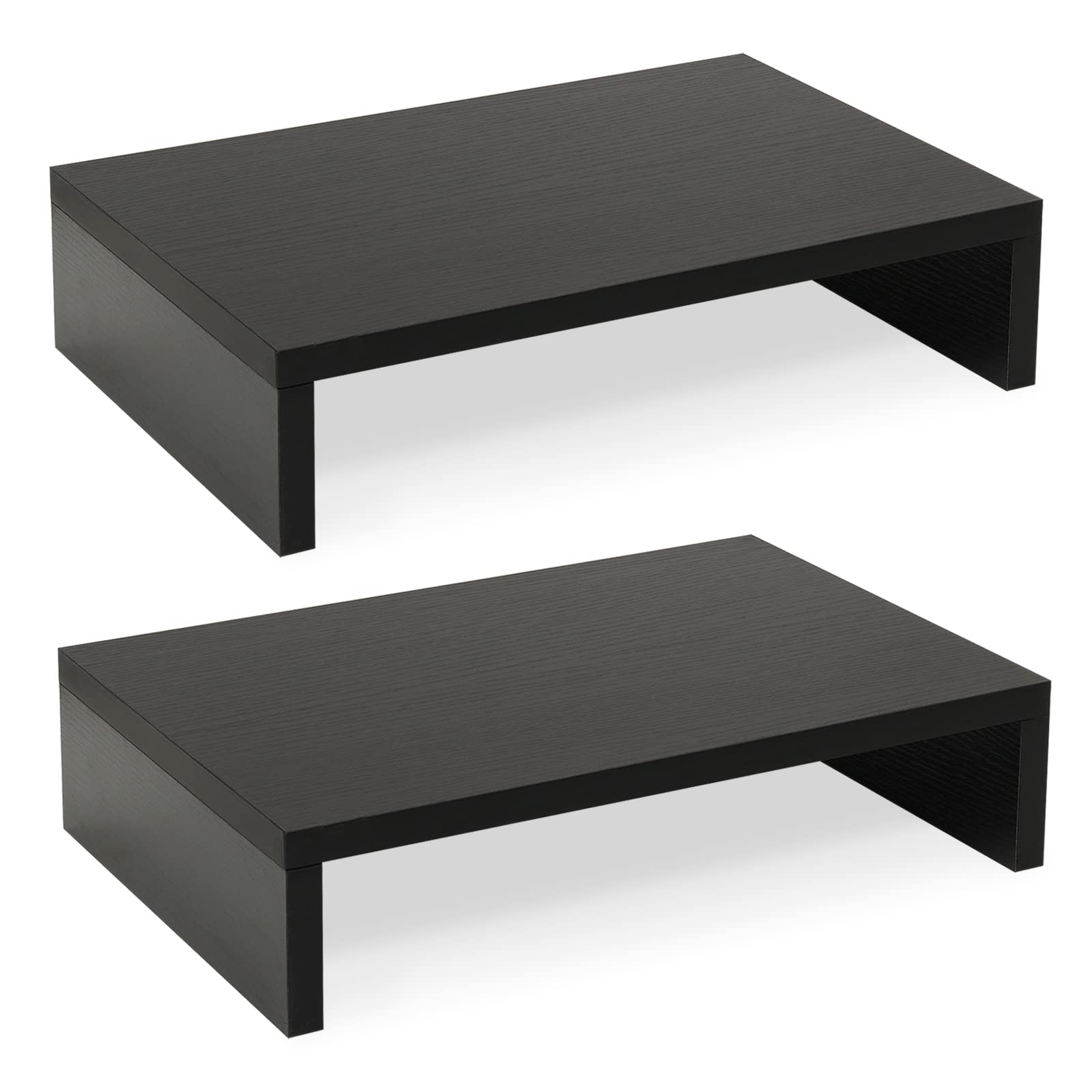 TEAMIX 2 Pack Adjustable Wood Monitor Stand Riser - Dual Tier Desk Organizer for Computer Monitors, Laptop & PC Accessories - Perfect for Home Office, Gaming Setup & Workspace Organization (Black)