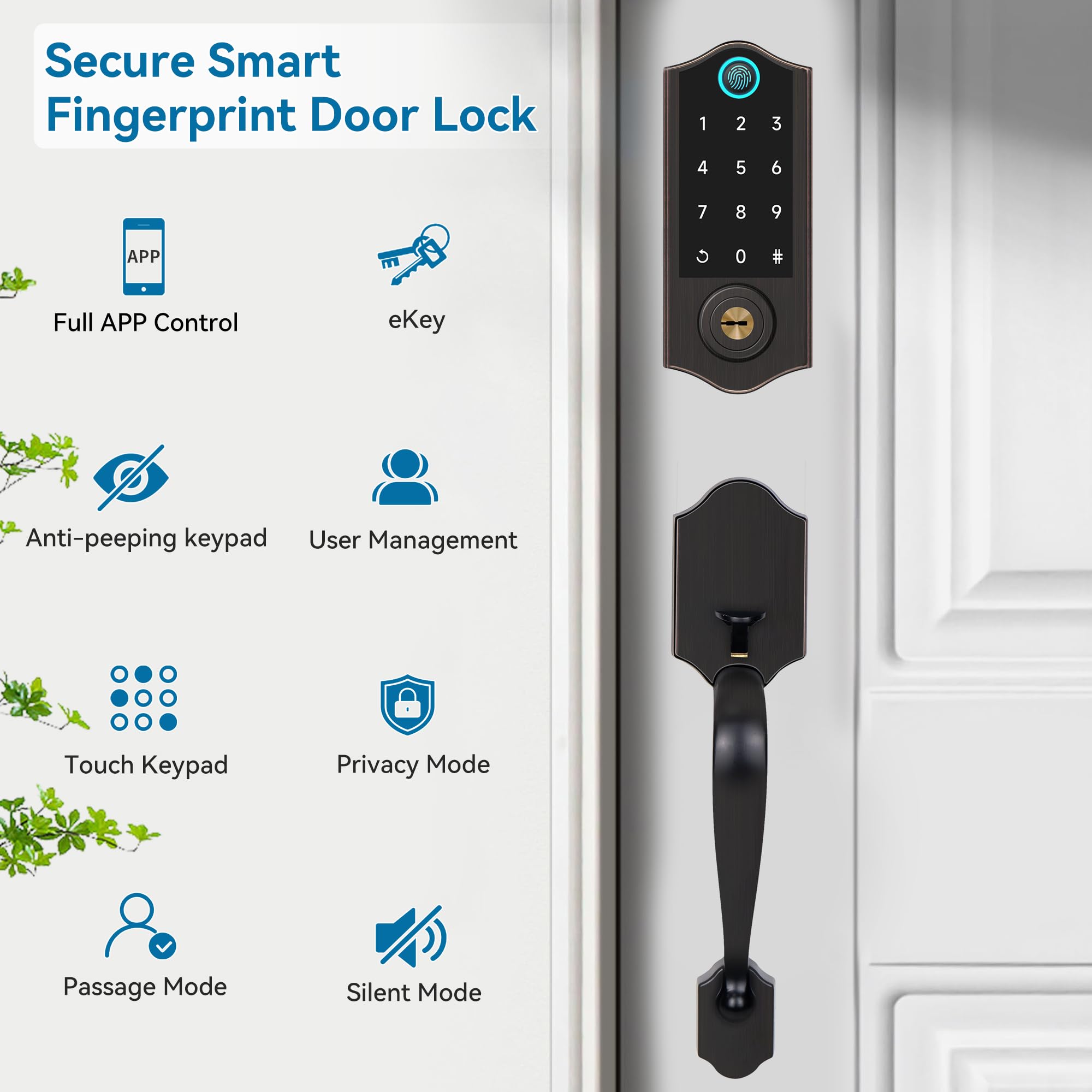 Harfo Smart Fingerprint Door Lock with Keypad & App Control - Keyless Entry Deadbolt for Front Door, Touchscreen Electronic Digital Lock with Auto Lock Feature, Aged Bronze Finish - Perfect for Home Security & Smart Access Control