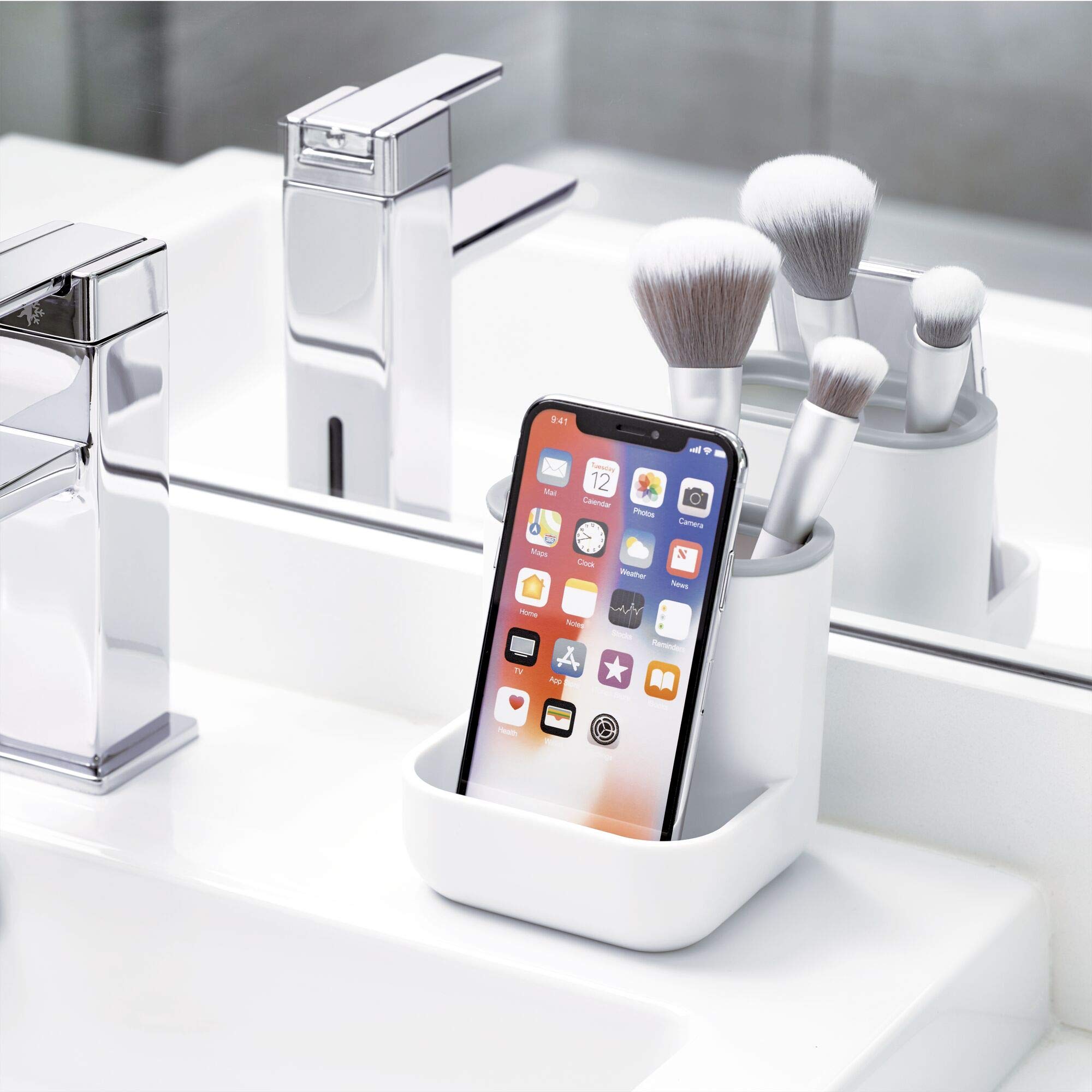 iDesign Cade Bathroom Countertop - White & Gray for Vanities & Desks