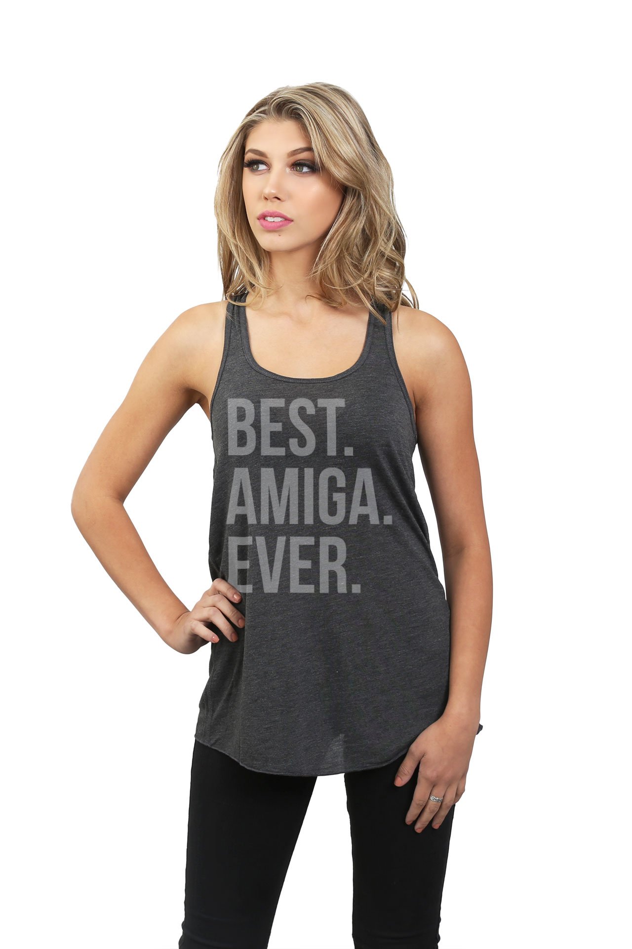 Best Amiga Ever Women's Fashion Sleeveless Flowy Racerback Tank Top - Summer Casual Wear, Gym Workout & Beach Outfit