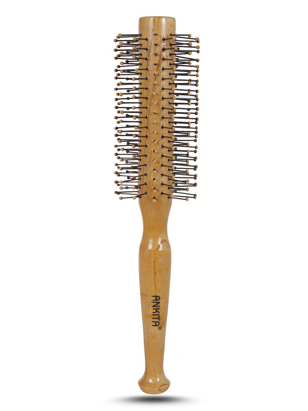 Premium Round Wooden Hair Brush with Nylon Bristles - Strong & Flexible for Smoothing, Detangling & Styling - Ideal for Men & Women - Perfect for Daily Hair Care, Salon Styling & Travel (B6)