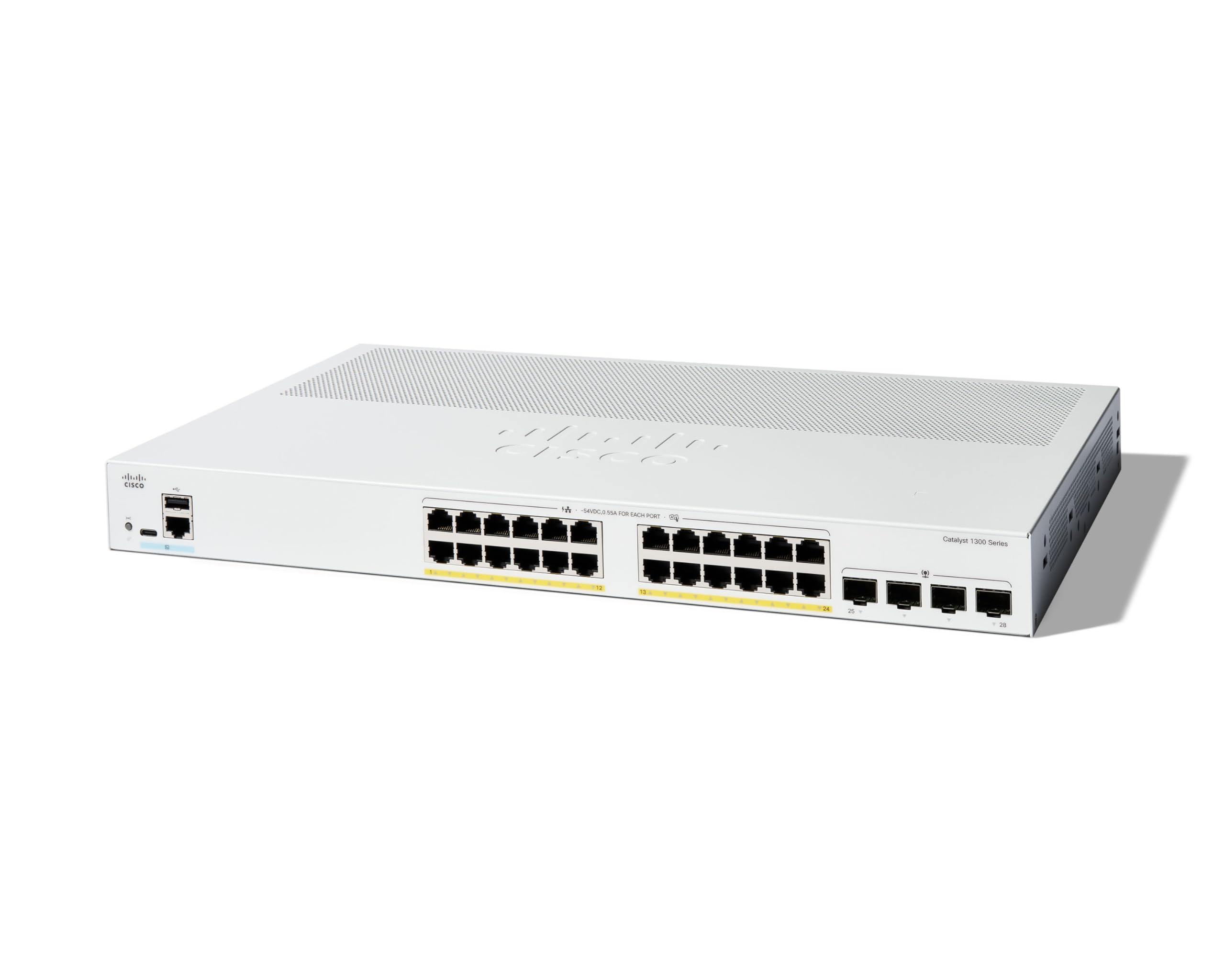 Cisco Catalyst 1300-24P-4G 24-Port Gigabit PoE+ Managed Switch with 4 SFP Ports & Lifetime Warranty - Ideal for Office Networks, Smart Buildings & IP Surveillance Systems