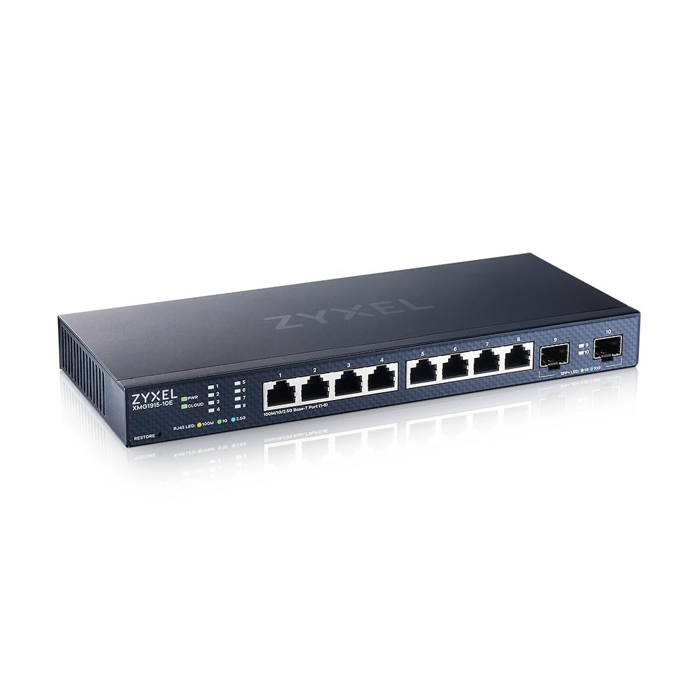 Zyxel XMG1915-10E 8-Port Multi-Gig 2.5G Smart Managed Switch with 2x 10G SFP+ Ports | Desktop & Wall Mountable | Ideal for Home Office & Small Business Networks
