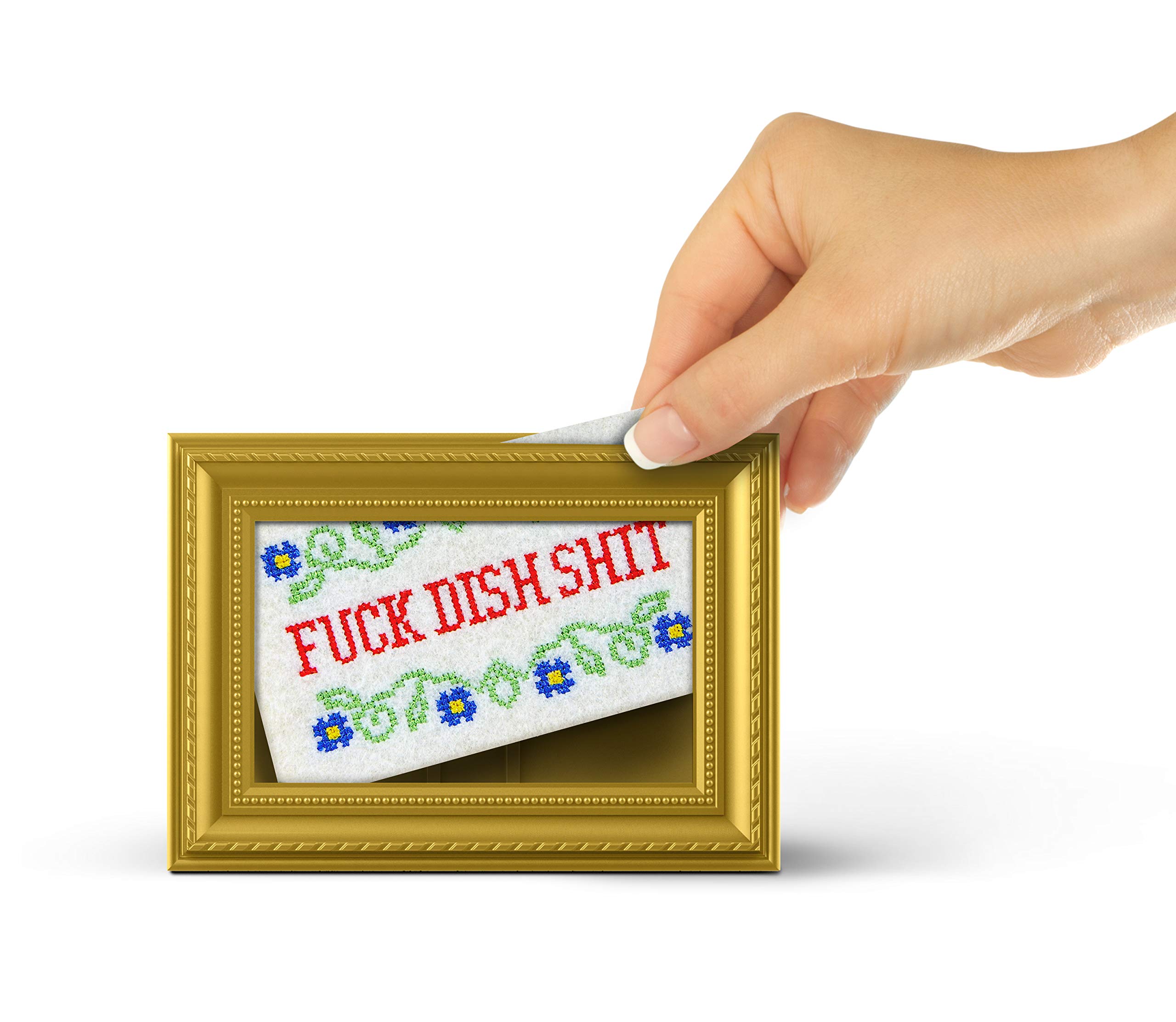 Genuine Fred Subversive Sponges - R Version | Embroidered Kitchen Sponges with Frame | Funny Dishwashing Sponges for Home & Office Use