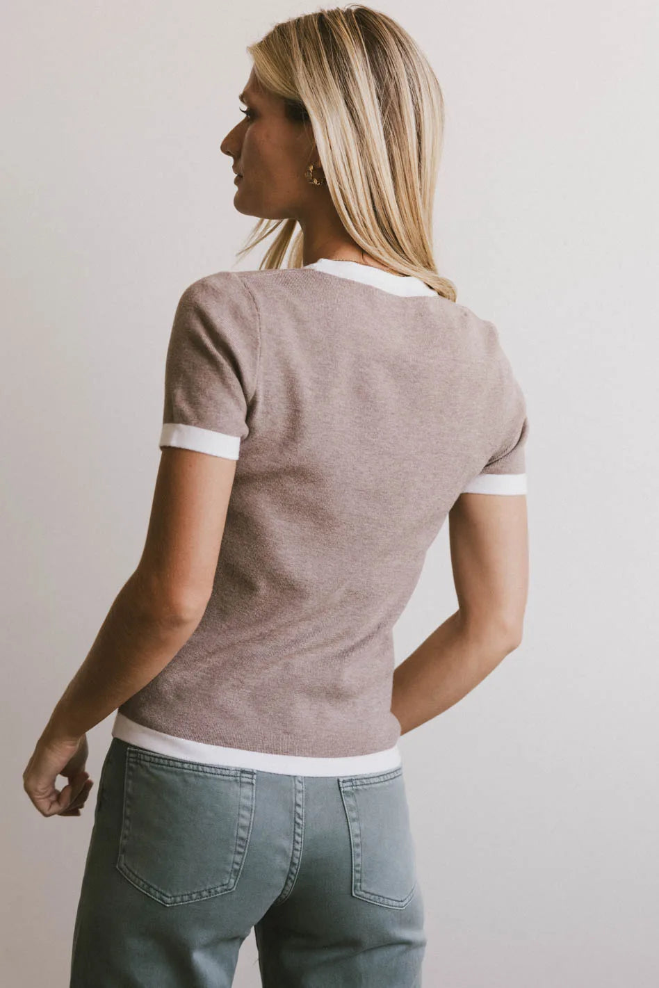 Maddie Ringer Sweater Top in Taupe | Women's Casual Knit Pullover | Perfect for Fall & Winter Layering