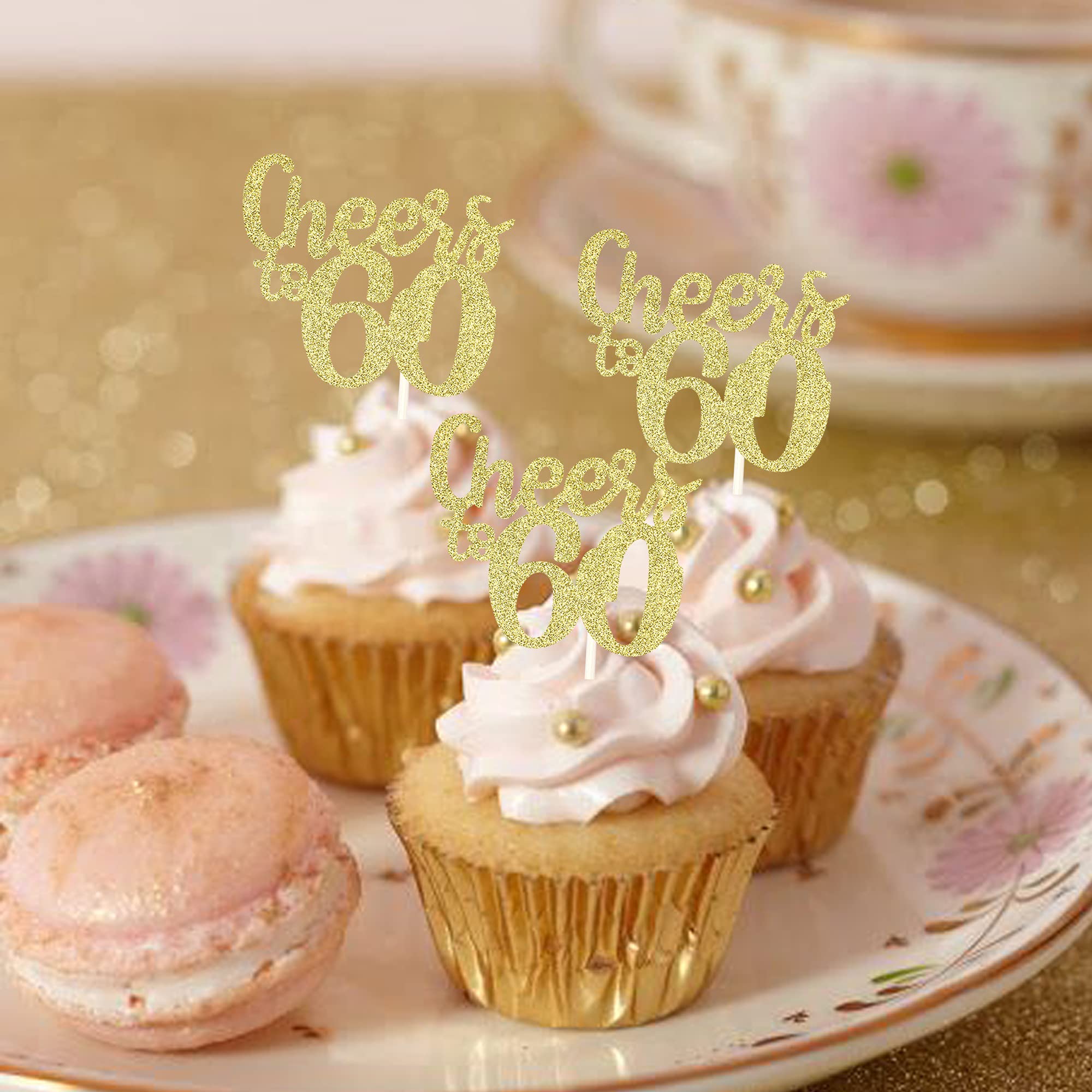 36 PCS Gold Glitter Number 60 Cupcake Toppers - 60th Birthday Party Decorations, Wedding Anniversary Cake Picks - Perfect for Milestone Celebrations & Retirement Parties