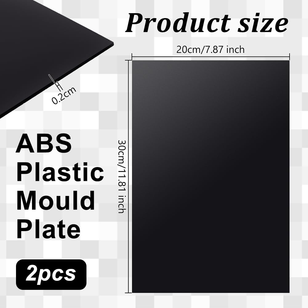 OLYCRAFT 2 Pack Black ABS Plastic Sheets 11.8x7.9 Inches (300x200mm) - 2mm Thick Rigid Plastic Panels for Architectural Models, Sand Tables, DIY Crafts & School Projects - Durable Model Building Supplies