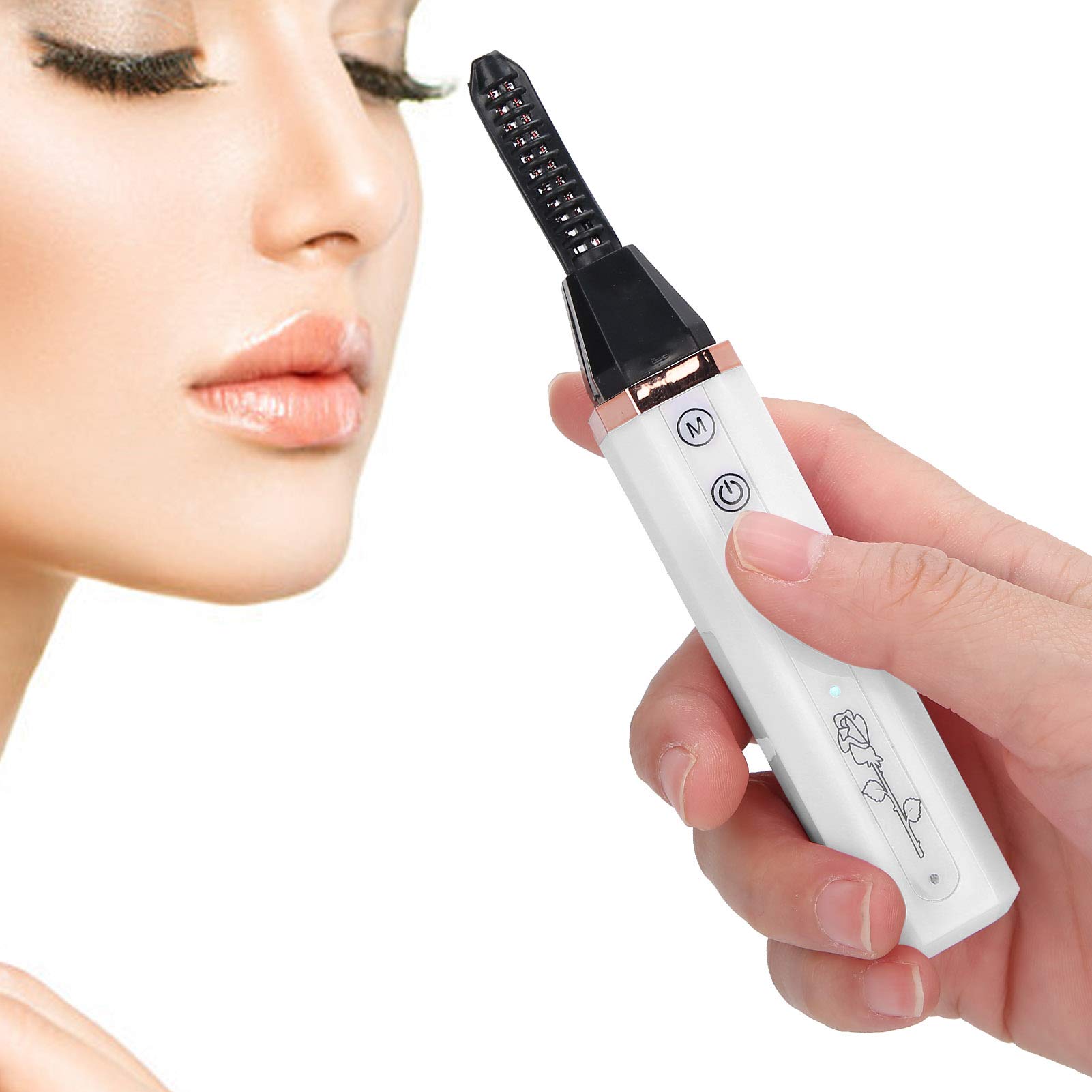 Electric Heated Eyelash Curler - USB Rechargeable, Fast Heating & Long-Lasting Curl - Perfect for Home Use, Travel & Professional Makeup (White)