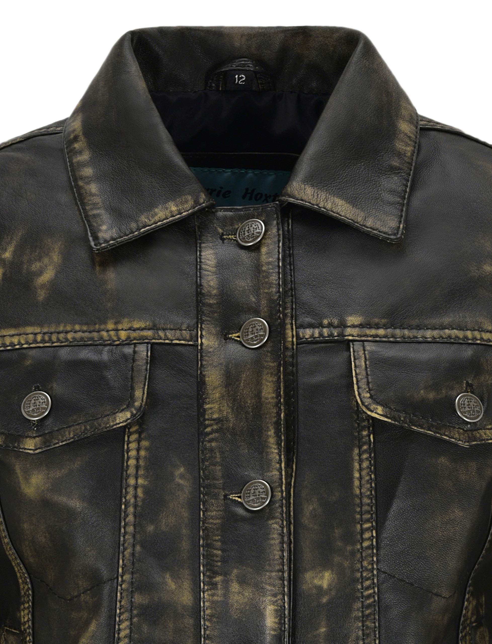 Vintage Women's Real Leather Trucker Jacket - Distressed Washed Leather Shirt Jacket for Casual Wear & Motorcycle Riding (1680)