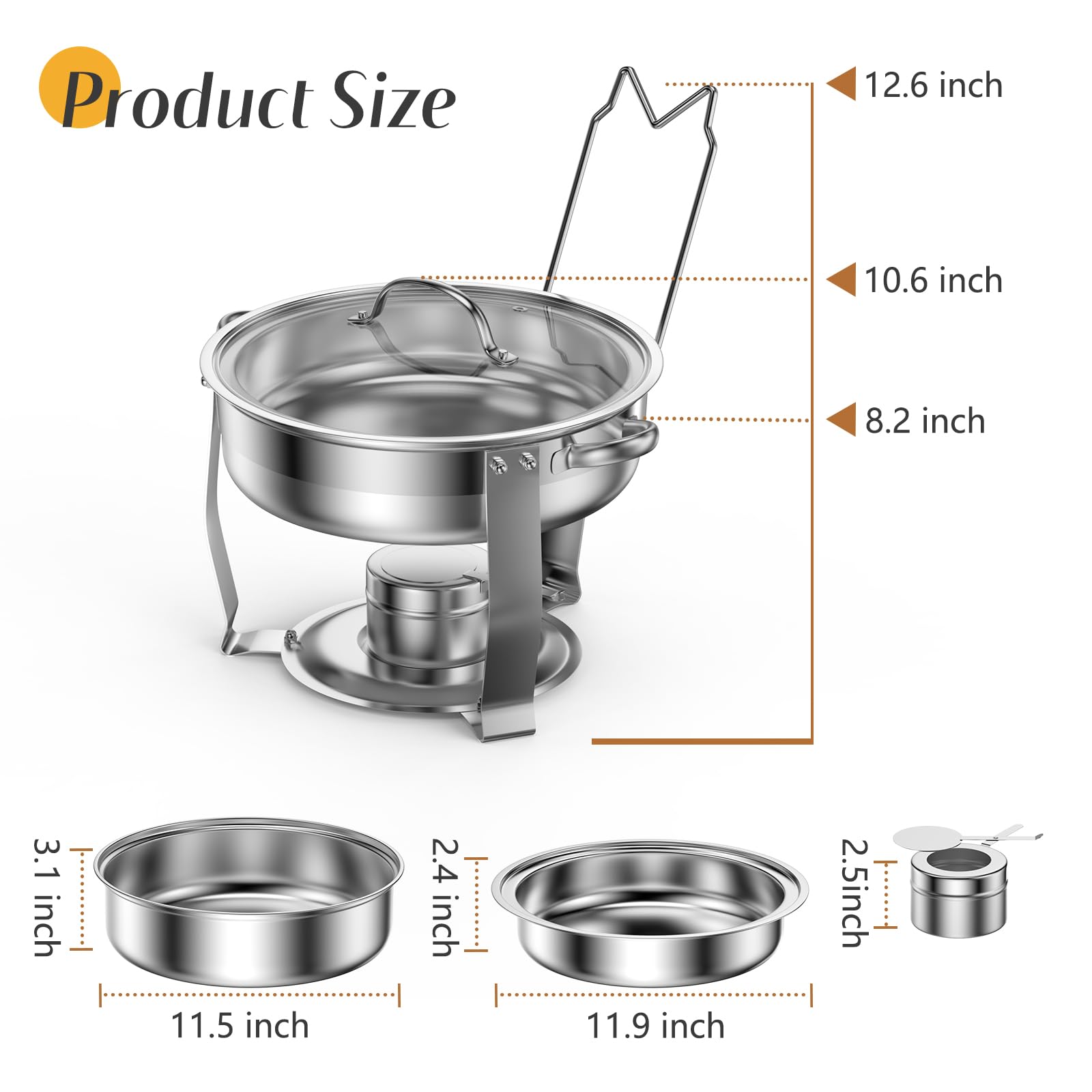 4-Pack Stainless Steel 3 QT Round Chafing Dishes with Glass Lids & Stands - Buffet Food Warmers for Catering, Weddings, Parties & Events - Keep Food Hot at Banquets, Buffets & Holiday Gatherings