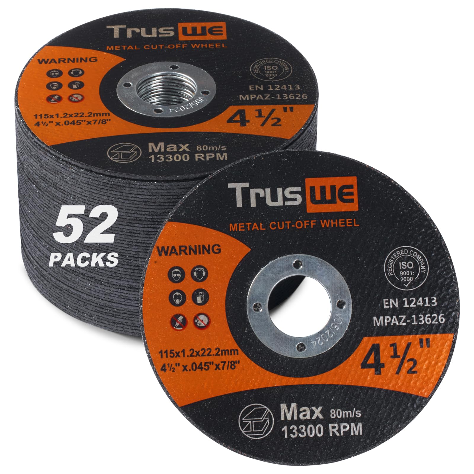 4.5 Inch Cut Off Wheels 52-Pack - Premium Metal & Stainless Steel Cutting Discs for Angle Grinders - Perfect for Metalworking, Construction, and DIY Projects