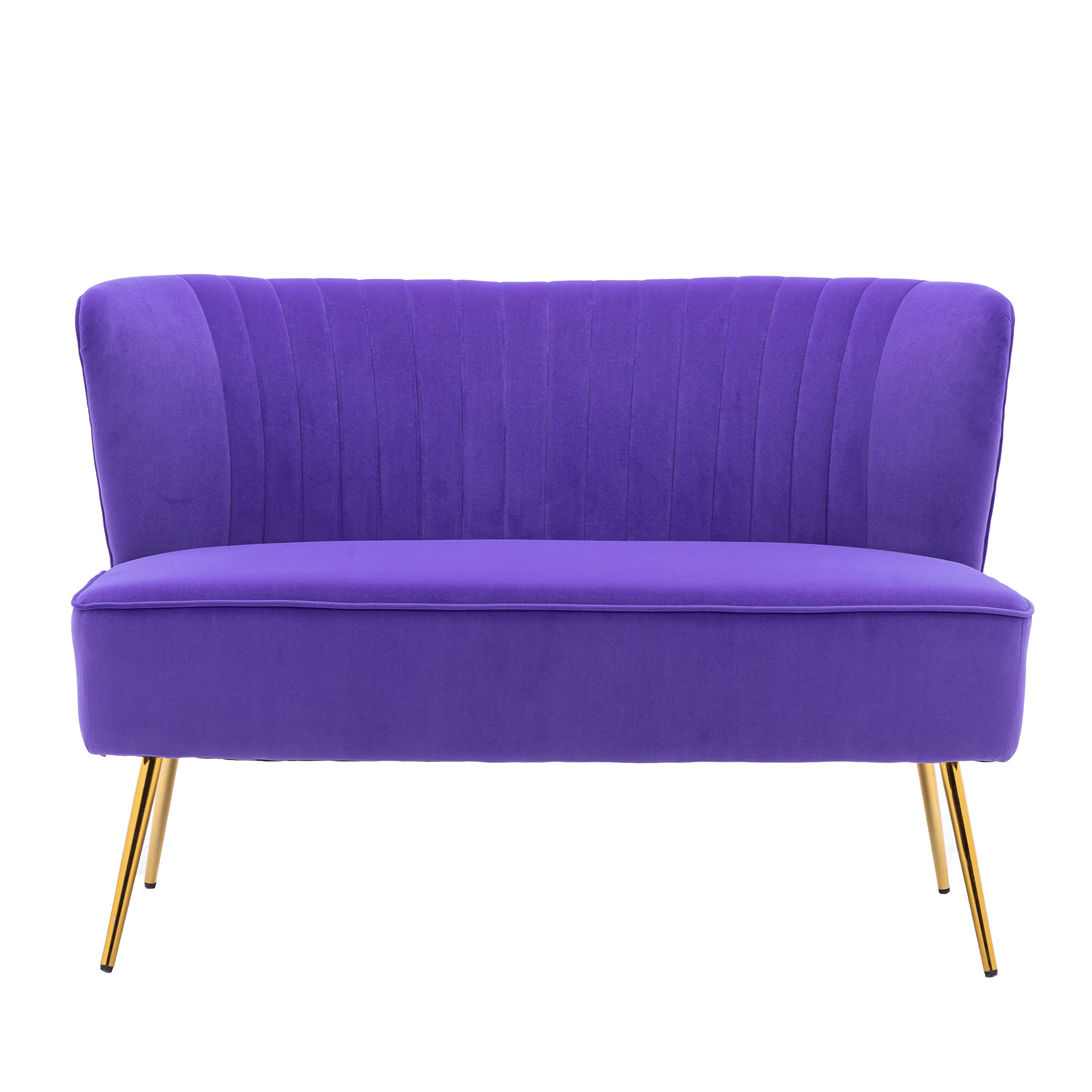 Velvet 2-Seater Modern Sofa Couch with Durable Metal Legs & Comfort Back Cushion - Compact Living Room, Apartment, Bedroom Furniture (Purple) | Perfect for Small Spaces, Lounge, Reading Nook & Cozy Home Decor