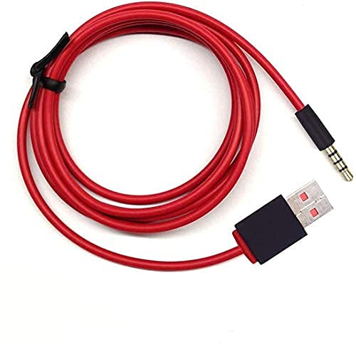 3.5mm Jack to USB Auxiliary Charger Sync Data Transfer Cable for Beats Studio Wireless Headphones, Speakers, Tablets, PCs, MP3 Players - Red | Perfect for Home, Office, and Travel Use