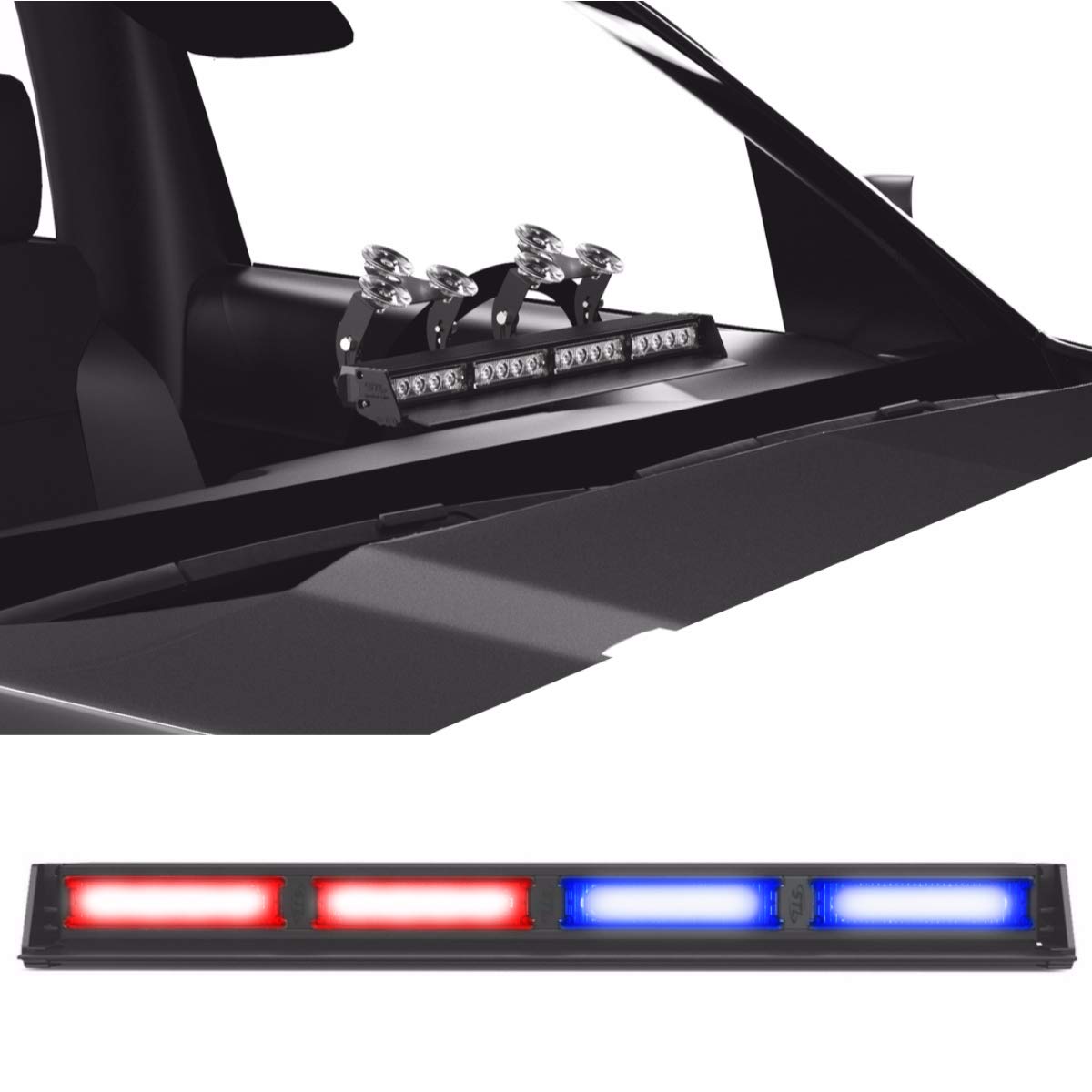 SpeedTech Lights Striker TIR 4-Head High Intensity LED Strobe Light Bar - Red/Blue Emergency Vehicle Warning Lights with Windshield & Dash Mount | For Police Cars, Tow Trucks & Construction Vehicles | Cigarette Lighter Plug Included