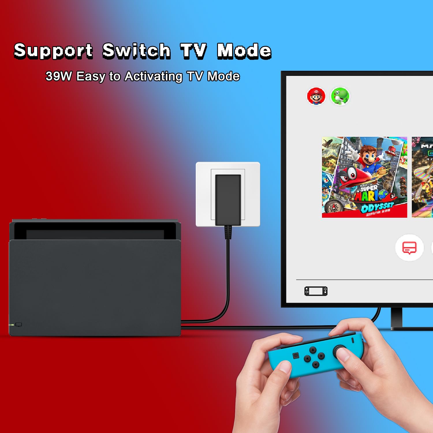 39W Fast Charger for Nintendo Switch & Switch Lite/OLED - 15V 2.6A AC Power Adapter with 5FT USB-C Cable - Compatible with Steam Deck Dock & TV Mode - Perfect for Gaming On-The-Go & Home Entertainment Setup