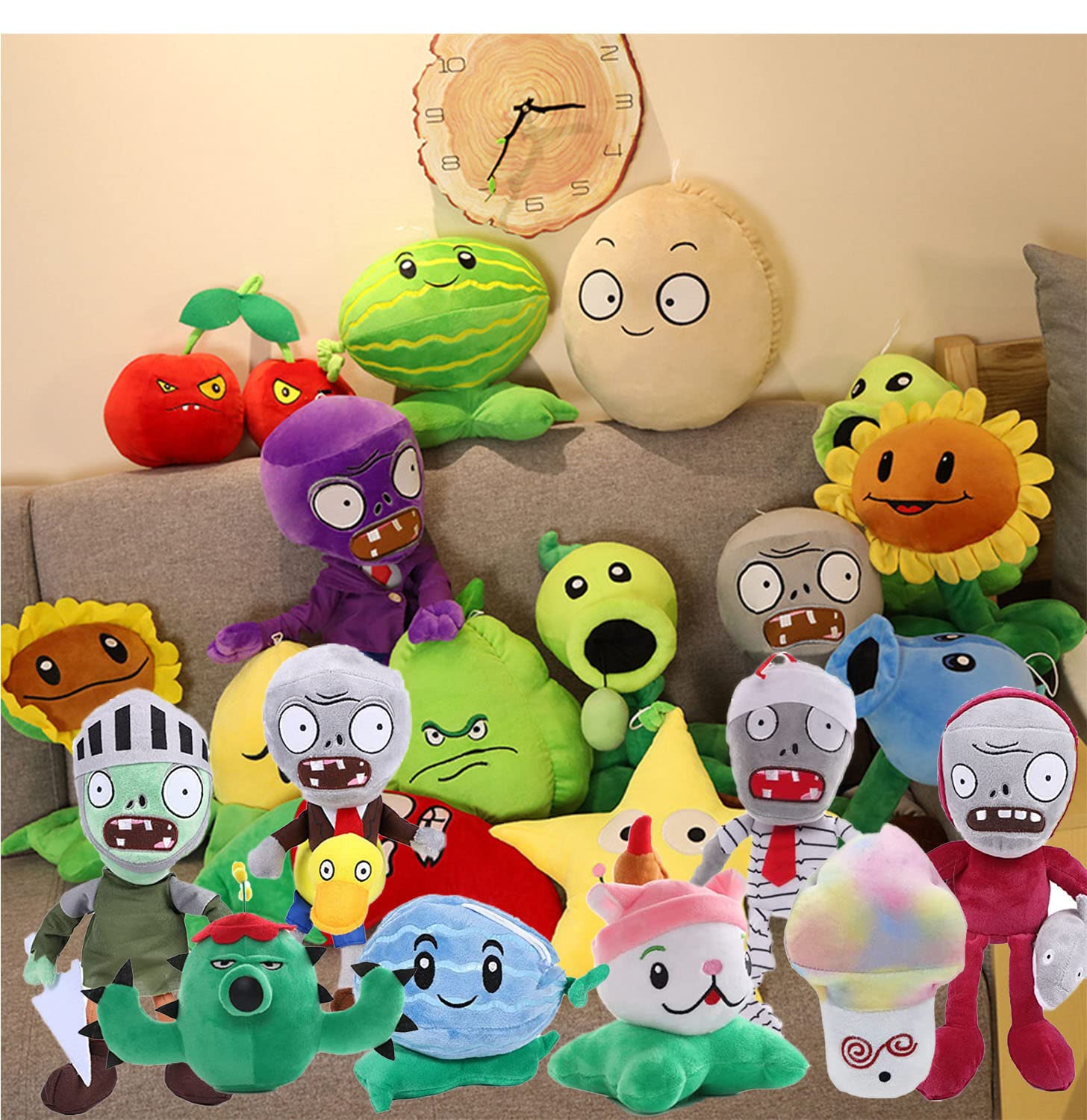 JHESAO 3-Piece Plants vs Zombies PVZ Plush Toy Set - Soft Stuffed Dolls Including 1 & 2 Figures (Perfect for Kids' Birthday Gifts, Game Room Decor, and PVZ Fans Collection)