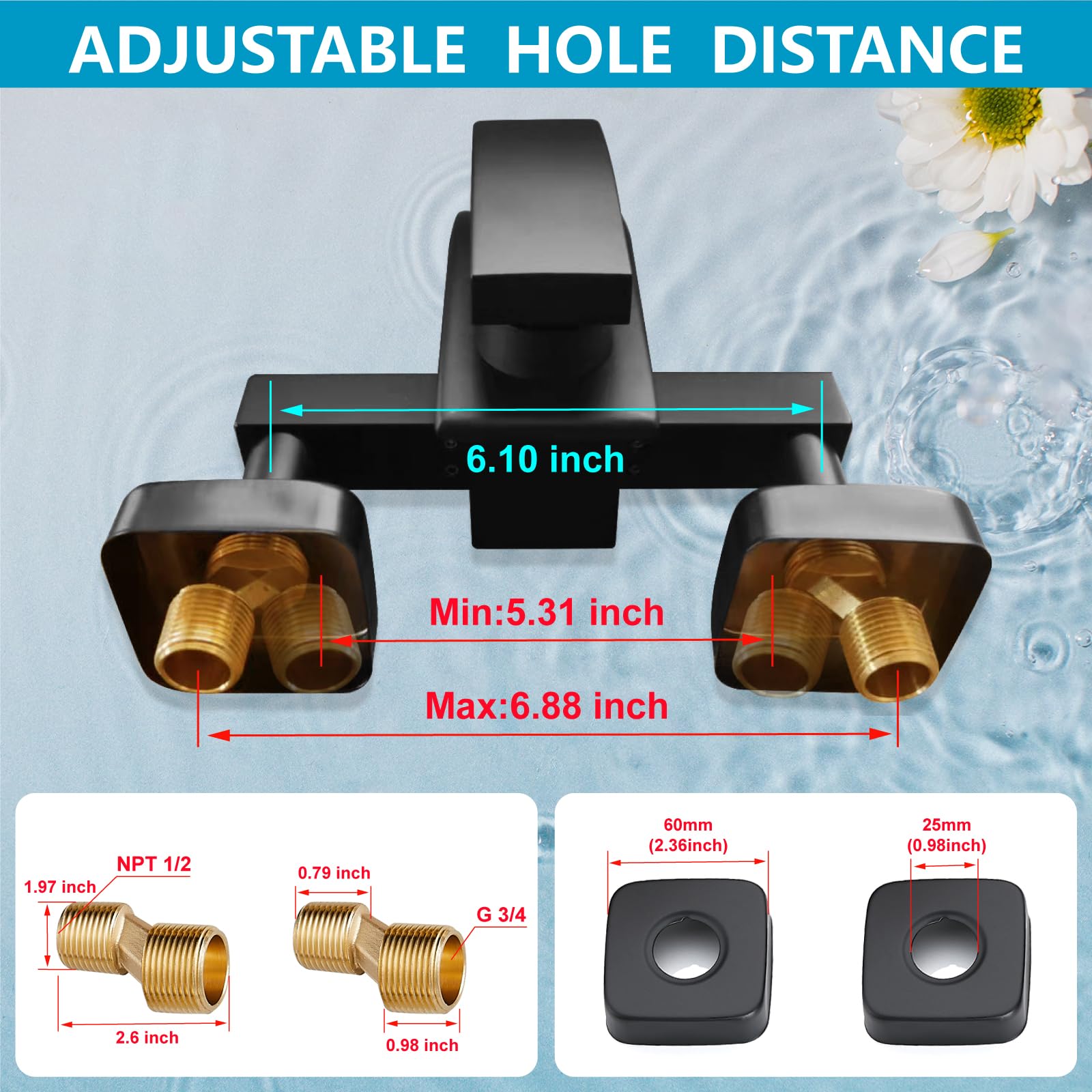 Midanya Matte Black Wall Mount Bathtub Faucet with Handheld Shower - Single Handle Waterfall Tub Filler with Curved Spout - Commercial Grade Bathroom Mixer Tap for Spa, Hotel & Luxury Home Use