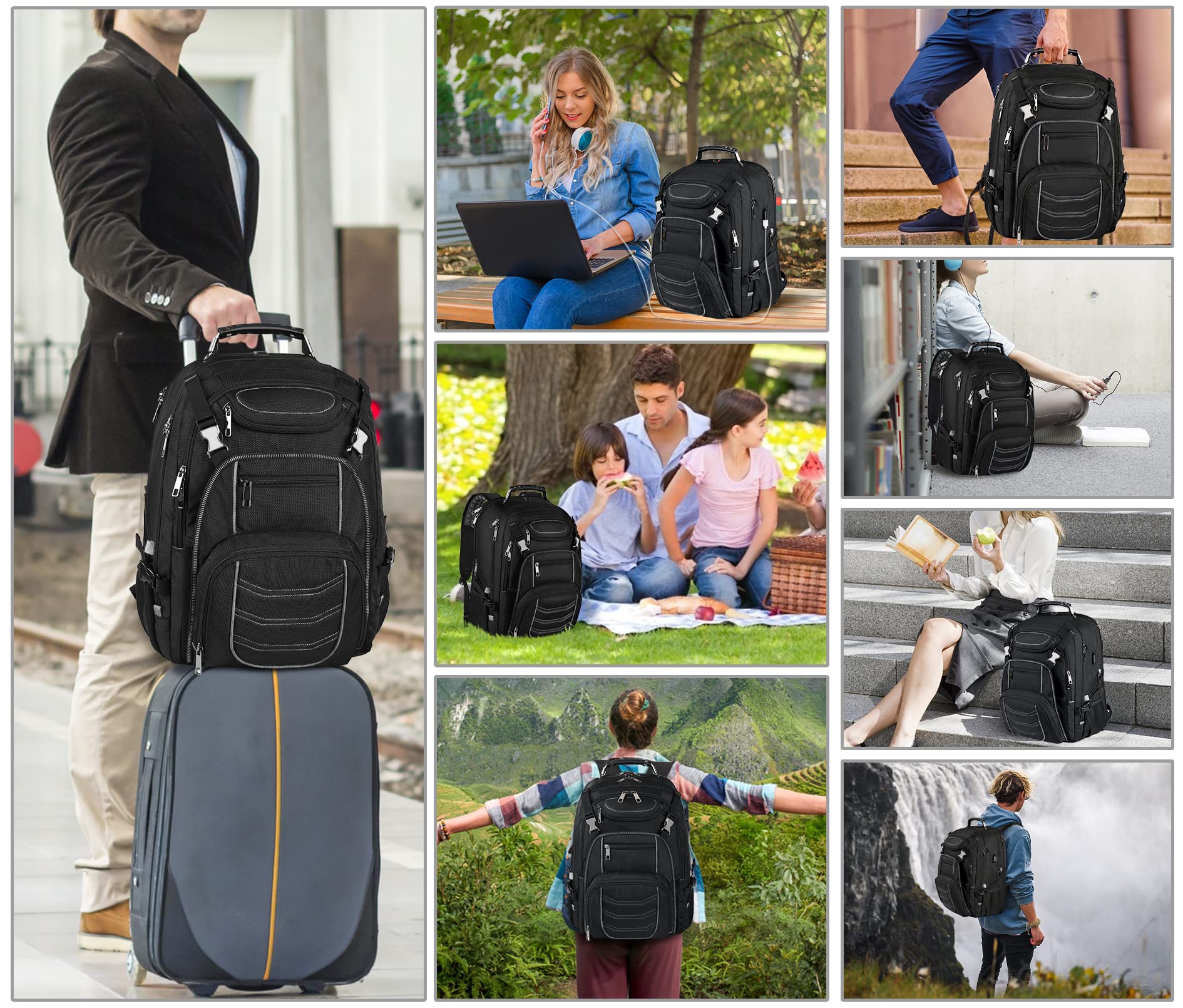 **18.4 Inch Large Laptop Backpack for Men & Women - 60L Extra Large Gaming Backpack with USB Charging Port, TSA Approved, RFID Anti-Theft Pocket, Durable Travel & Work Computer Bag (21.2x15.5x11.5 Inch, Grey) - Perfect for Business Trips, College, Commuting & Air Travel**