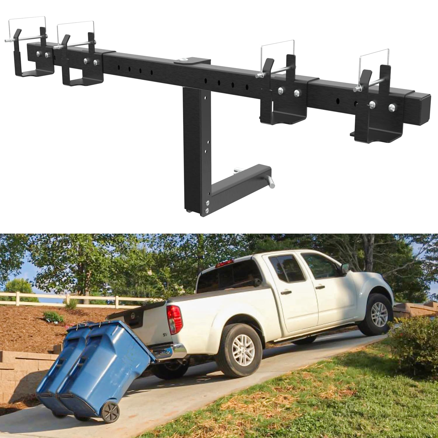 ELITEWILL Dual Wheeled Trash Can Hauler - Heavy Duty Garbage Can Towing Trailer Hitch Carrier for Truck, Golf Cart, ATV, UTV (Fits 2