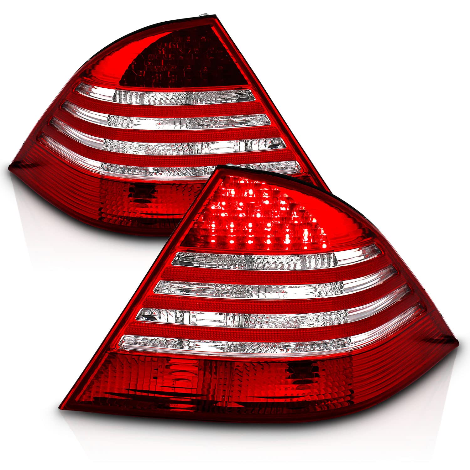 AmeriLite LED Taillights Red/Clear Compatible with Mercedes Benz S Class W220 1999-2005 - Left & Right Side Pair - Enhanced Visibility & Style for Night Driving & Car Customization