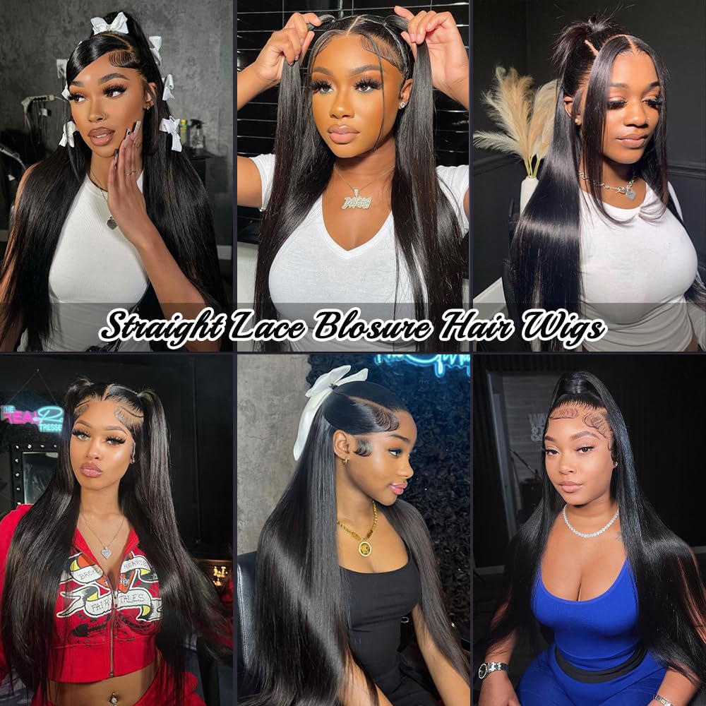 4x4 Lace Front Wigs Human Hair for Women - 180% Density Glueless Straight Closure Wigs (28 Inch, Pre-Plucked) - Perfect for Daily Wear, Cosplay & Special Occasions