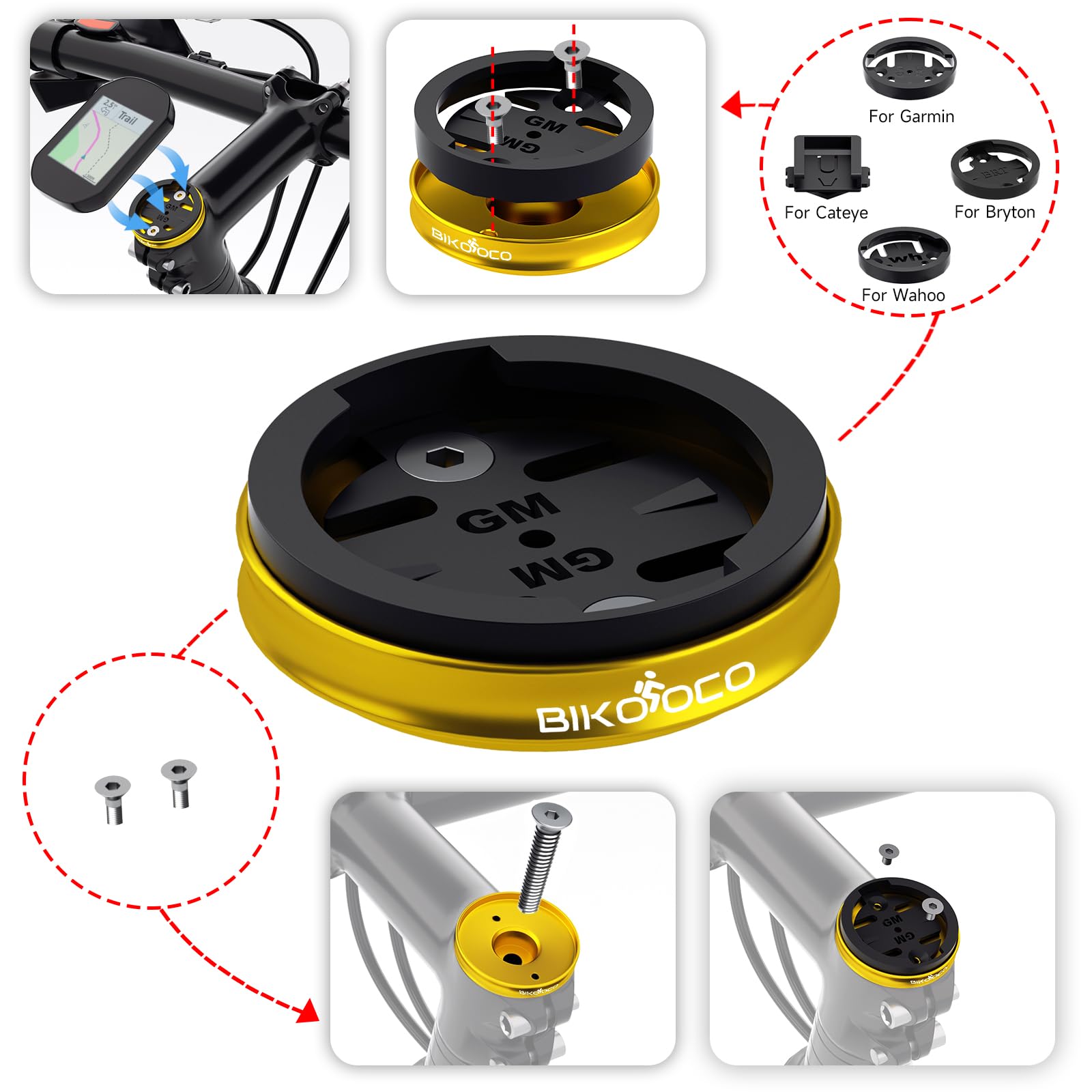 Premium Aluminum Alloy Bike Stem Top Cap Mount - Universal Holder for Garmin Edge (25/200/130/500/510/520/800/810/820/1000/1030), Wahoo Elemnt, Bryton & Cateye Cycling GPS Computers - Perfect for Road Biking, Mountain Trails & Cycling Adventures