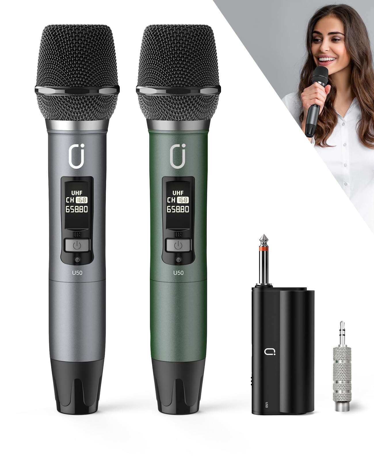 Professional UHF Wireless Microphone System - Dual Dynamic Karaoke Microphones with Rechargeable Receiver, Plug & Play for Home Parties, Live Performances & Stage Shows