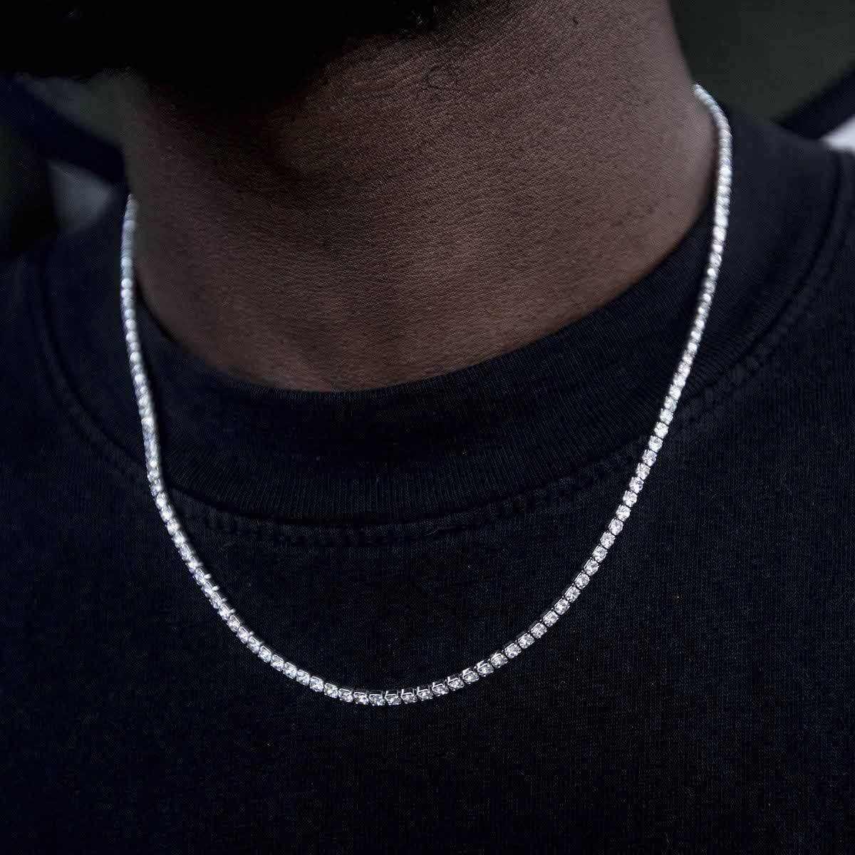 22 Micro Tennis Necklace in 14K White Gold - 3mm Diamond-Cut Chain for Women | Perfect for Weddings, Anniversaries & Special Occasions
