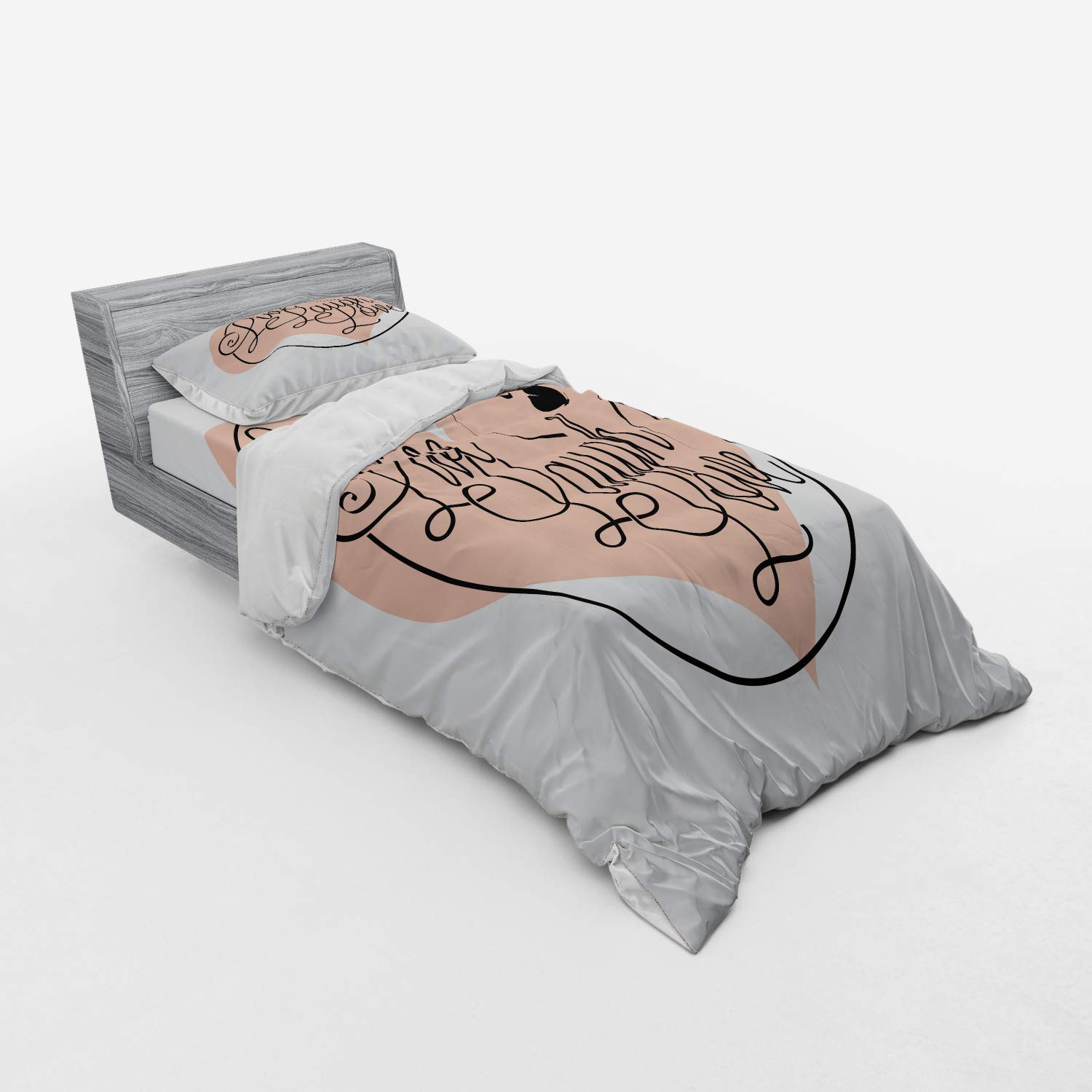 Ambesonne Live Laugh Love 3-Piece Bedding Set - Romantic Valentine's Day Themed Duvet Cover with Sham & Fitted Sheet, Twin XL Size in Pale Pink, Black & White | Perfect for Couples' Bedrooms, Anniversary Gifts & Valentine's Decor