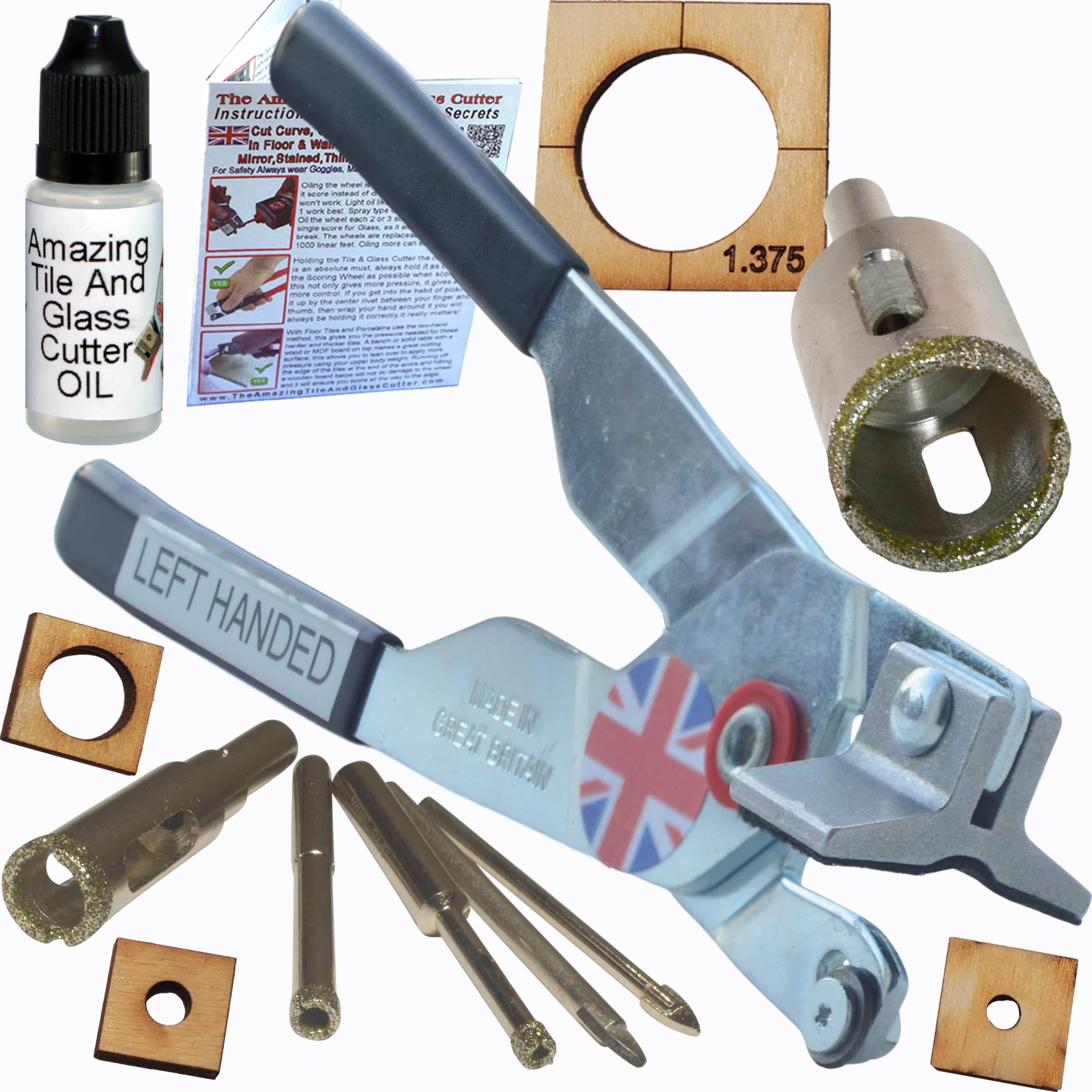 Premium Left-Handed Glass Cutters Kit for Stained Glass Art - Includes Running Pliers, Diamond Hole Saw, Wine Bottle Drills & Guides - Perfect for DIY Stained Glass Projects, Wine Bottle Lamps & Bird Feeders