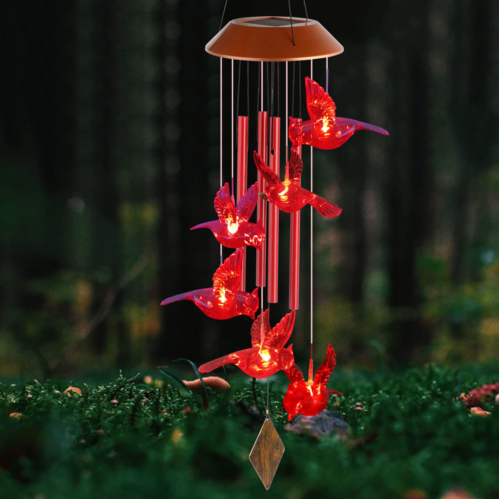 Solar-Powered Cardinal Wind Chimes with Lights - Memorial Gift for Mom, Women & Loved Ones - Outdoor Garden Decor for Patio, Yard & Memorial Spaces