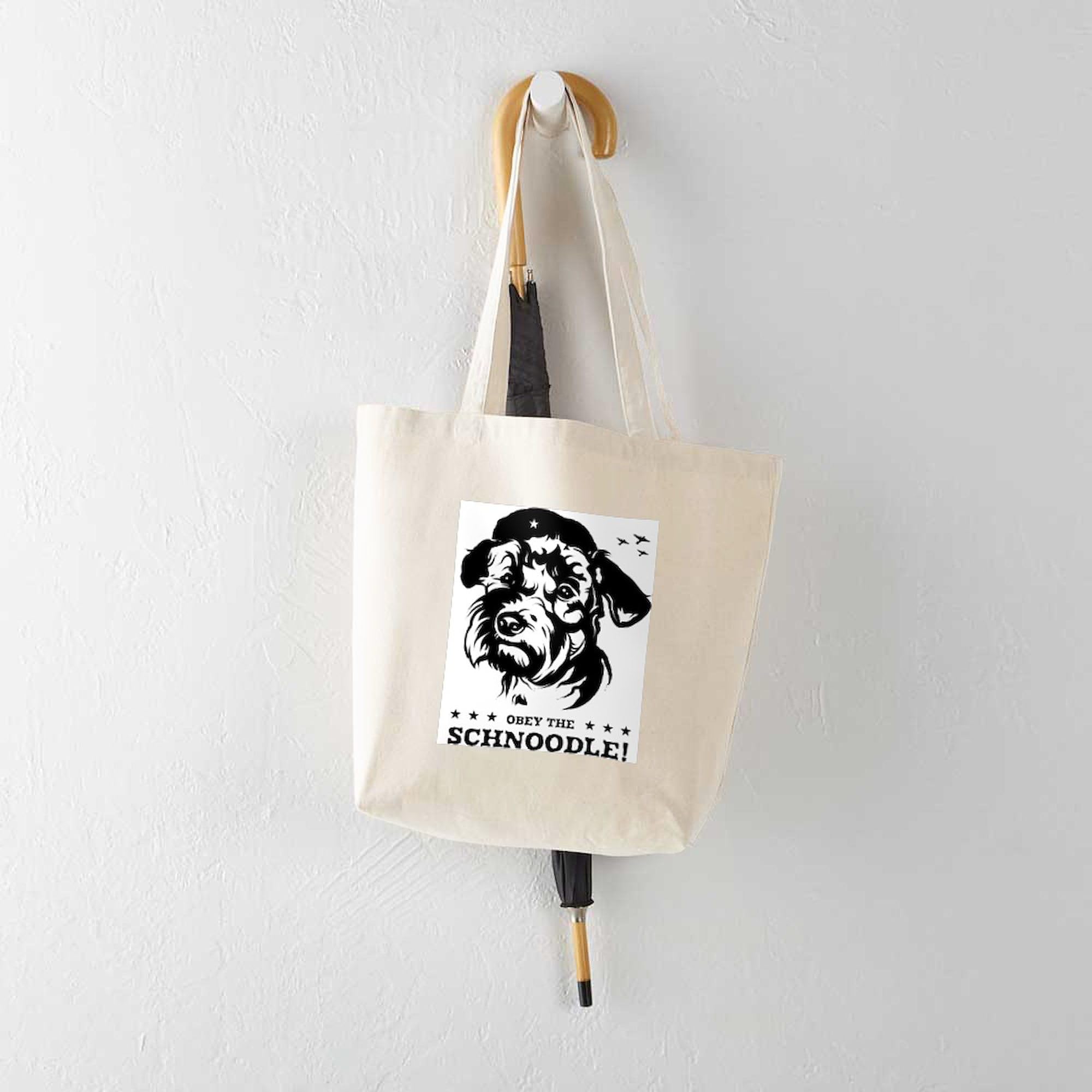 Obey The Schnoodle! Propaganda Tote Bag - Natural Canvas Reusable Shopping Bag for Groceries, Beach & Daily Use