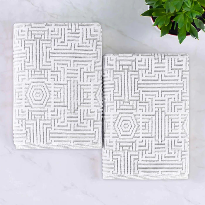 Premium Cotton Modern Geometric Jacquard Plush Bath Towel Set of 2 - Ultra Absorbent & Quick Dry Bath Sheets for Spa, Gym & Luxury Bathroom Decor