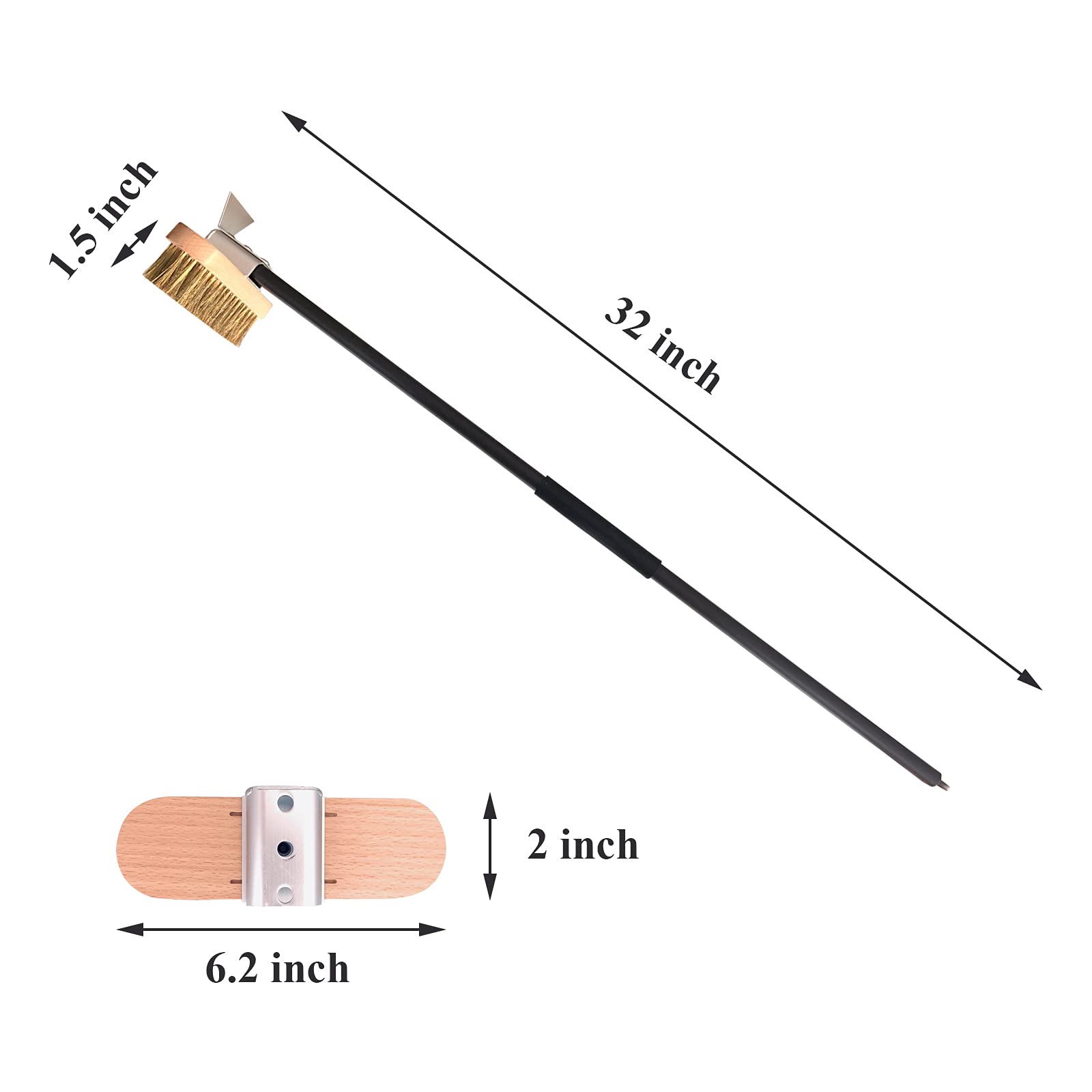 PARTYON Heavy-Duty Pizza Oven Cleaning Brush with Extra Thick Brass Bristles & Metal Scraper - Perfect for Wood Fired Ovens, Outdoor Grills & Camping Cooking