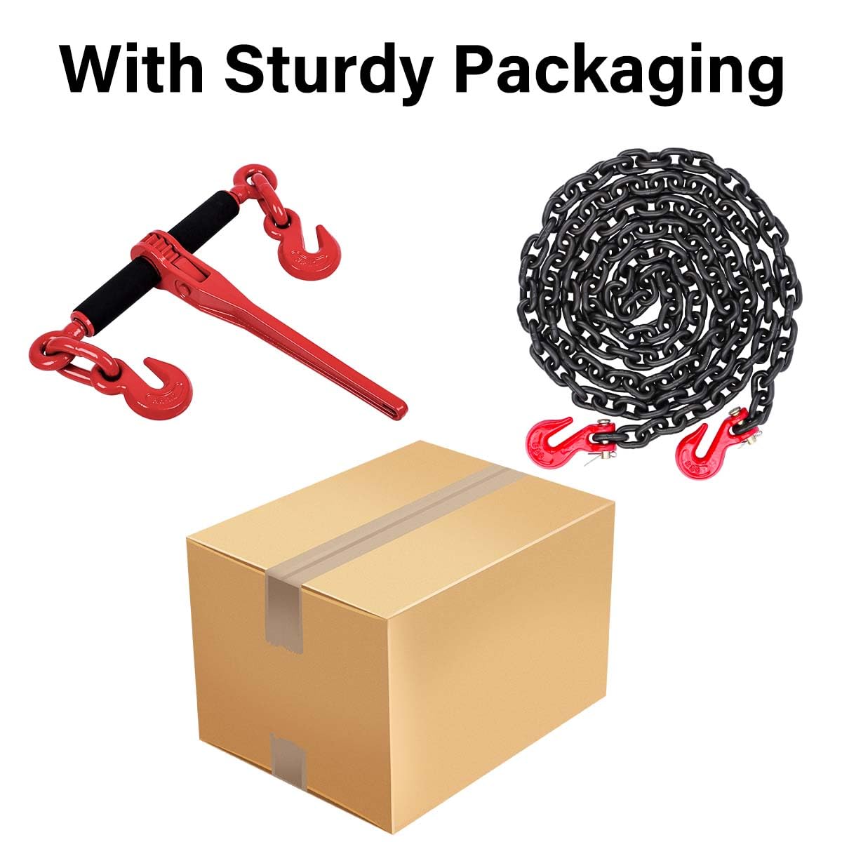 5/16'' - 3/8'' G80 Transport Chain Binder Set with Ratchet Load Binder (10ft Chain, 4,700lbs Capacity) - Heavy Duty Tie Down for Trucking, Towing & Cargo Securing