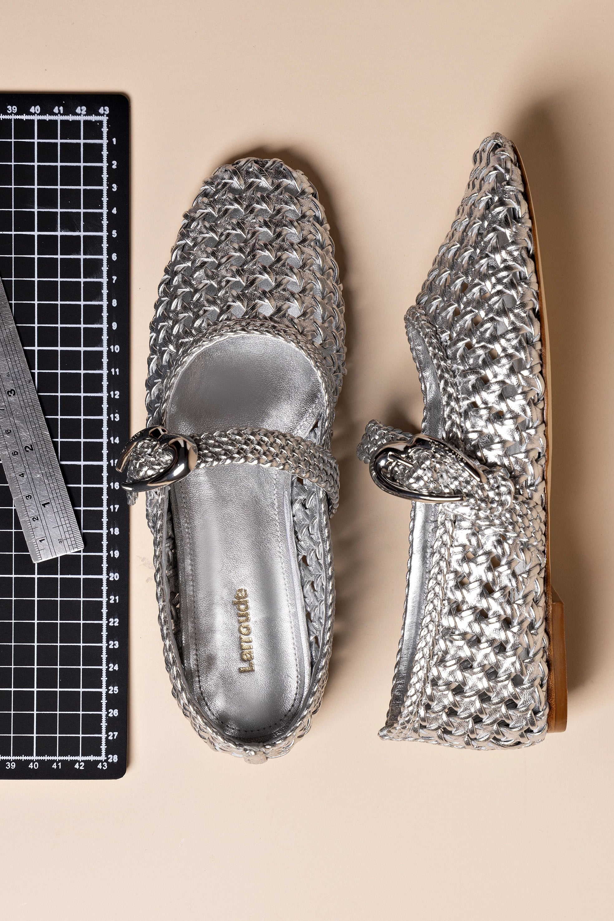 Verona Macrame Ballet Flat Shoes for Women - Silver Metallic Leather Comfortable Slip-On Loafers | Perfect for Casual Wear, Office, and Travel