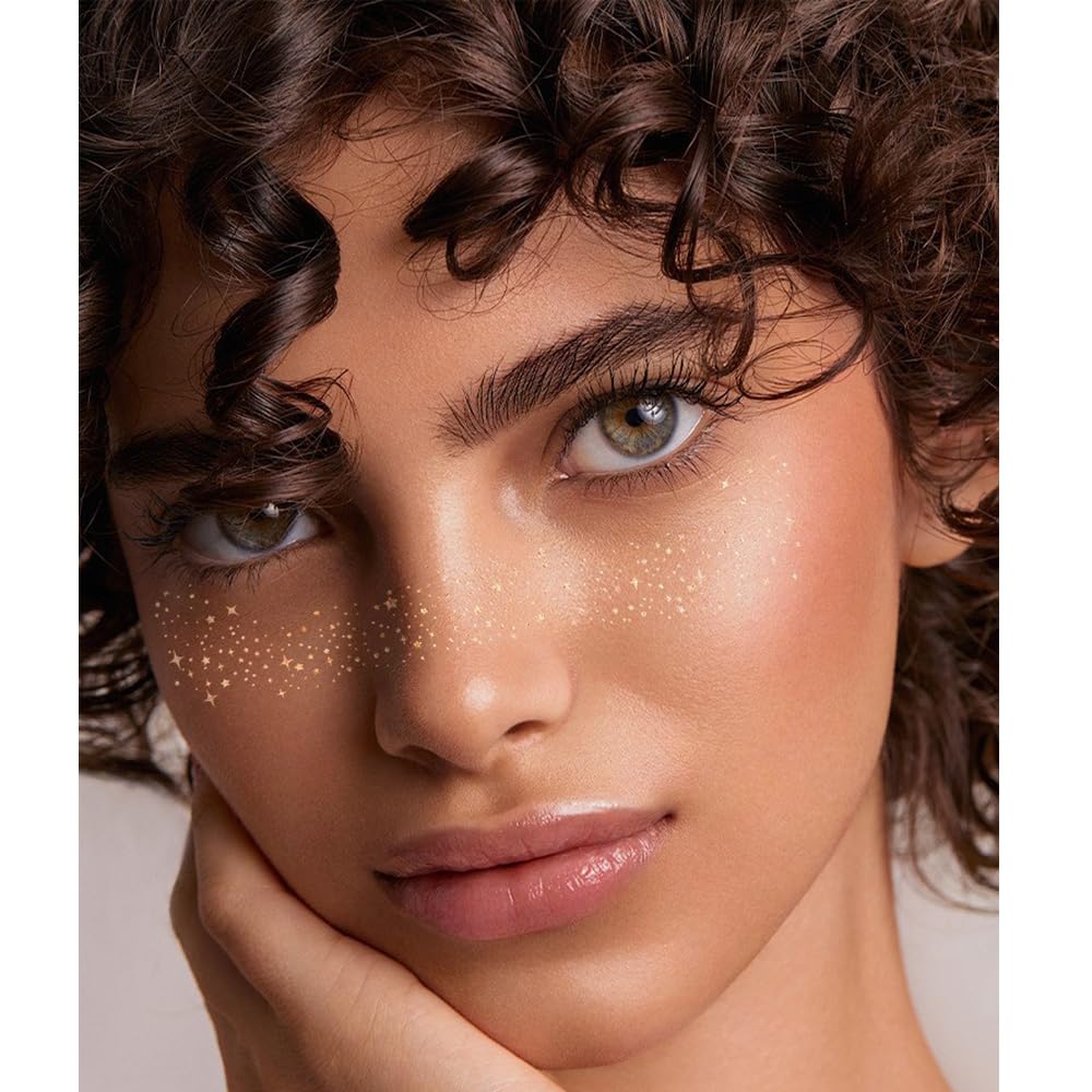 10 PCS Glitter Freckles Face Tattoos - 10 Style Gold Face Glitter Speckles for Festivals, Parties, Raves & Cosplay - Waterproof Sparkling Face Stickers for Makeup - Perfect for Halloween, Music Festivals & Photo Shoots