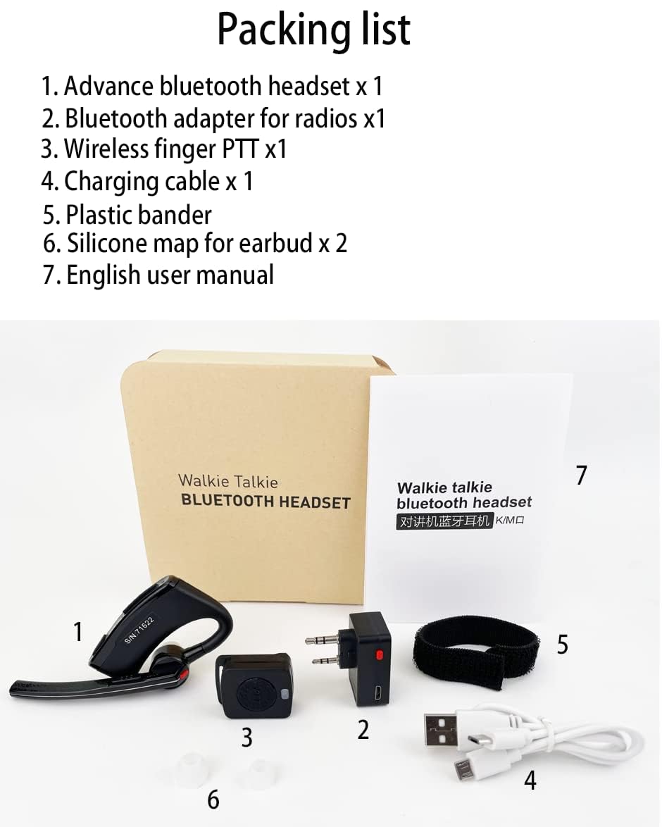Radtel Bluetooth Walkie Talkie Headset with Noise Cancelling Mic - Compatible with RT-470X, BaoFeng, Kenwood, Quansheng Radios, UV-K5, UV-5R & More - Ideal for Security, Construction, and Outdoor Adventures