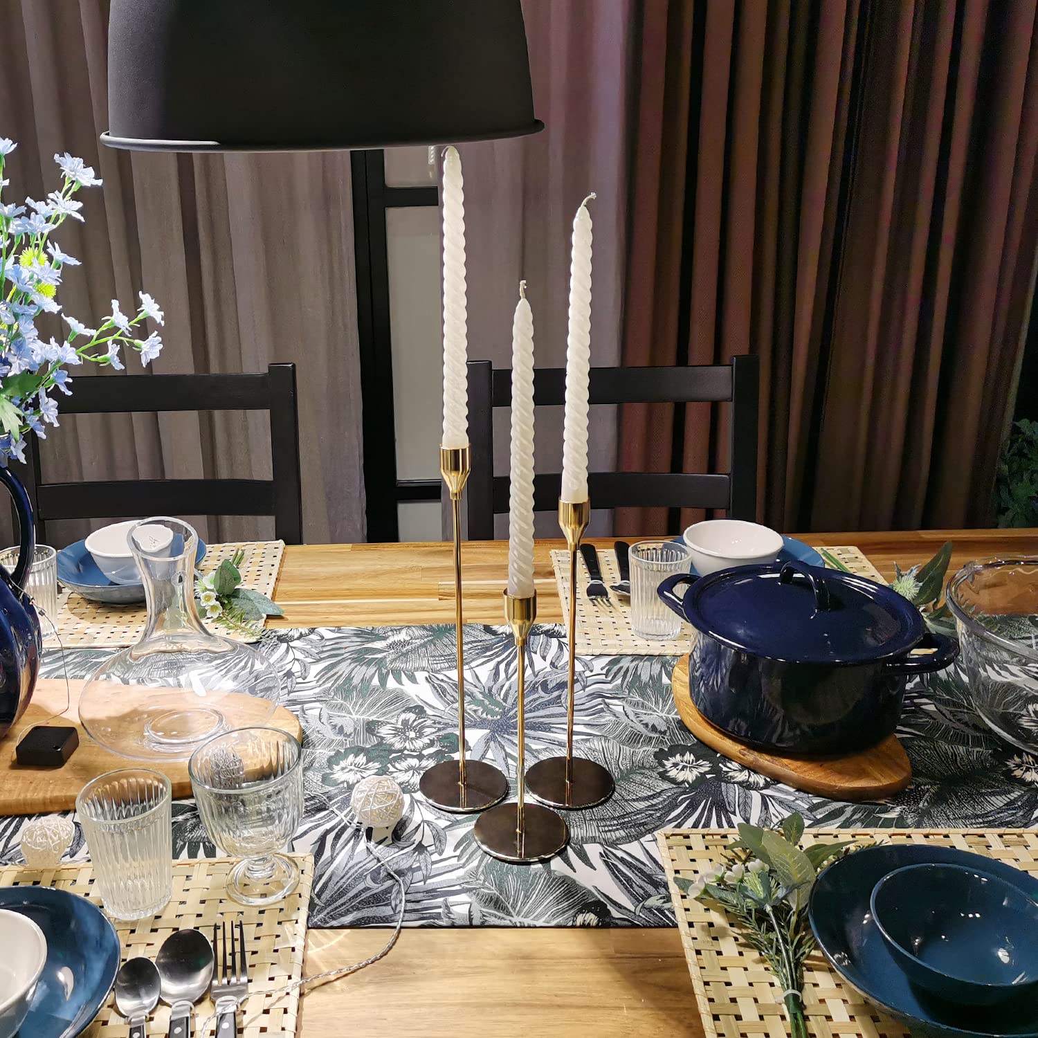 Gold Candle Holders Set of 6 - Modern Taper Candlesticks for Wedding & Dining Decor