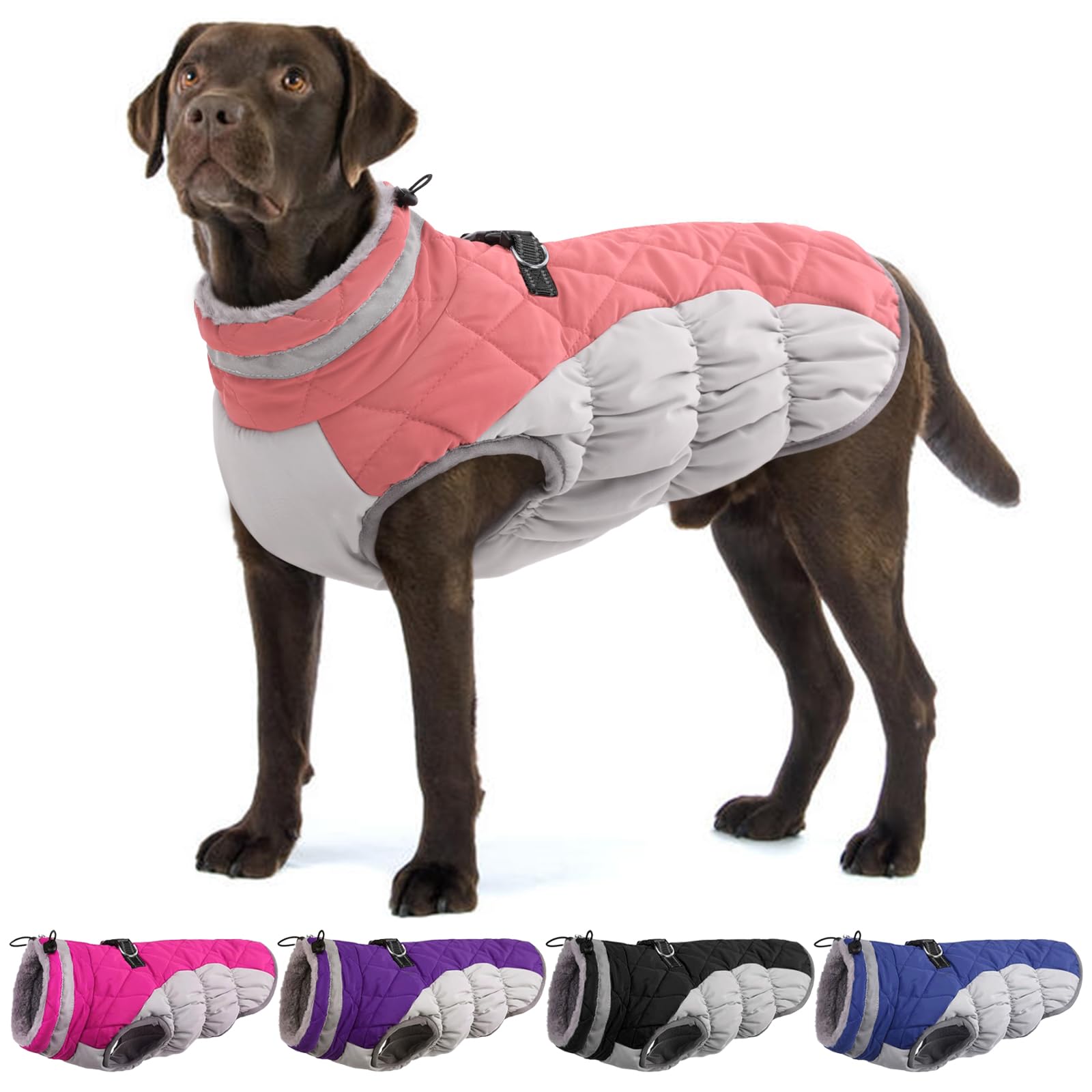 Waterproof Winter Dog Jackets for Large Breeds - XXXL Dog Coat with D-Ring & Back Zipper | Cold Weather Protection for Labrador, German Shepherd, Doberman | Pink Snowsuit for Outdoor Walks & Winter Adventures