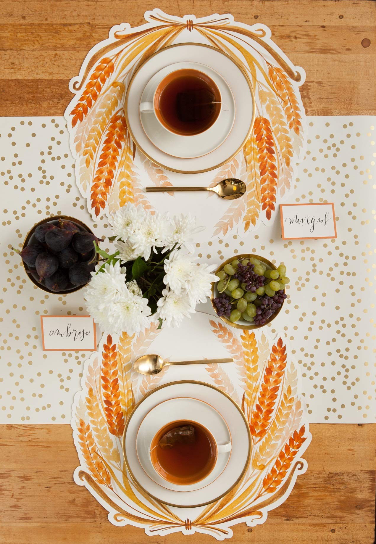 Hester and Cook Disposable Round Paper Placemats for Dining Table - Golden Harvest Thanksgiving Fall Decor - 12 Pack Eco-Friendly Place Settings - Made in USA - Perfect for Holiday Parties, Family Gatherings & Dinner Decorations