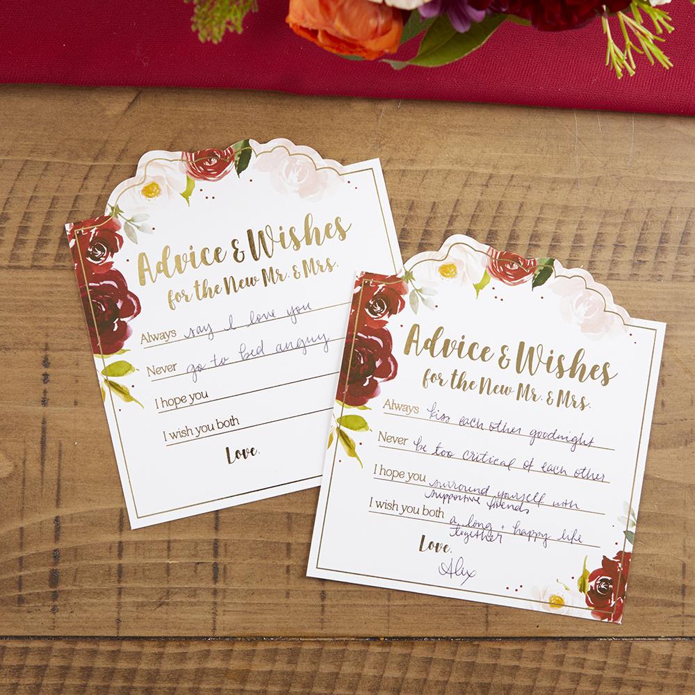 50 Burgundy Blush Floral Wedding Advice Cards - Elegant Guest Book Alternative for Bridal Showers, Receptions & Anniversary Celebrations