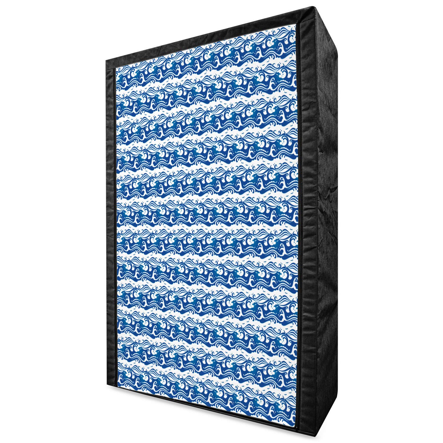 Ambesonne Blue and White Portable Fabric Wardrobe - Stormy Ocean Waves & Seagulls Abstract Design, 42.5