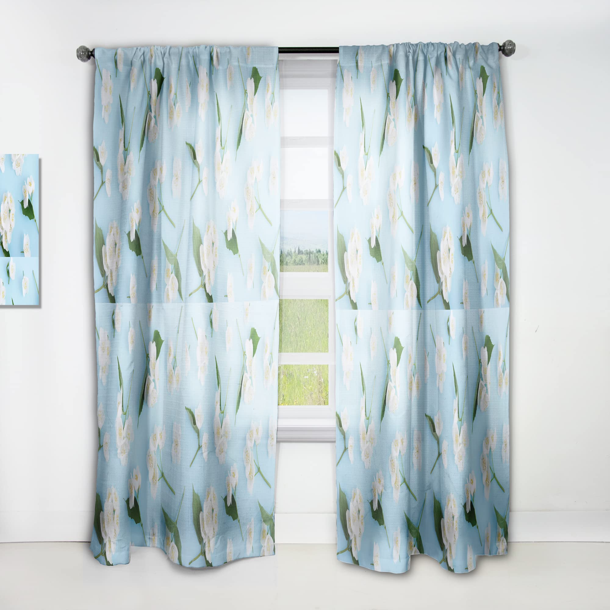DesignQ Jasmine Floral Blue Thermal Insulated Curtains - Single Panel 52x90 Inches - Elegant Window Treatments for Bedroom & Living Room (Perfect for Home Decor, Light Blocking & Energy Saving)