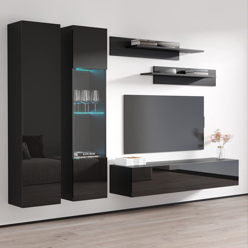 Modern Floating TV Stand with Storage & LED Lights - Wall-Mounted Entertainment Center Console for Bedroom & Living Room - Meble A5 30