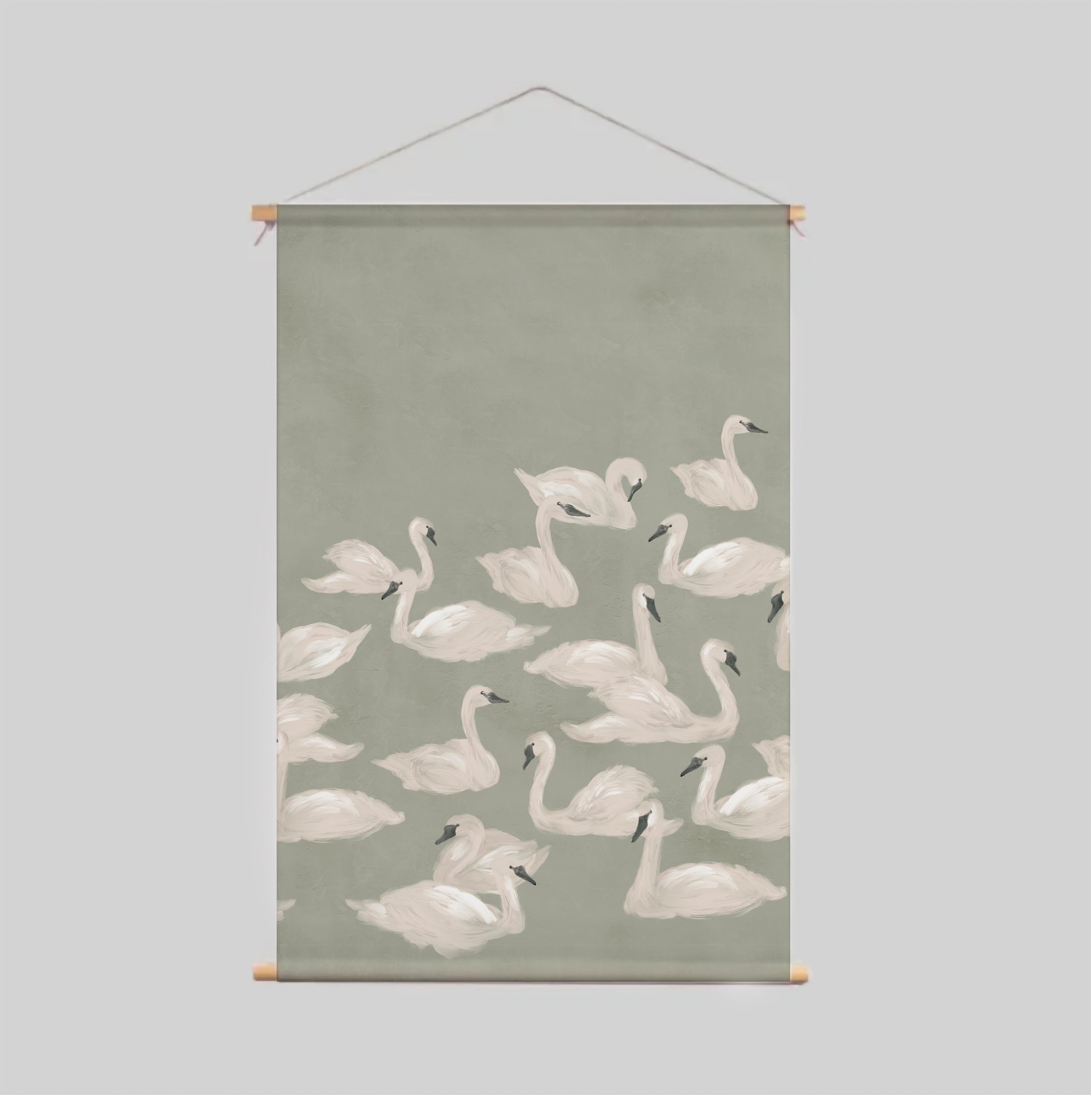 Elegant Green Dancing Swan Textile Poster - Perfect for Home Decor, Bedroom Wall Art & Gift Ideas
