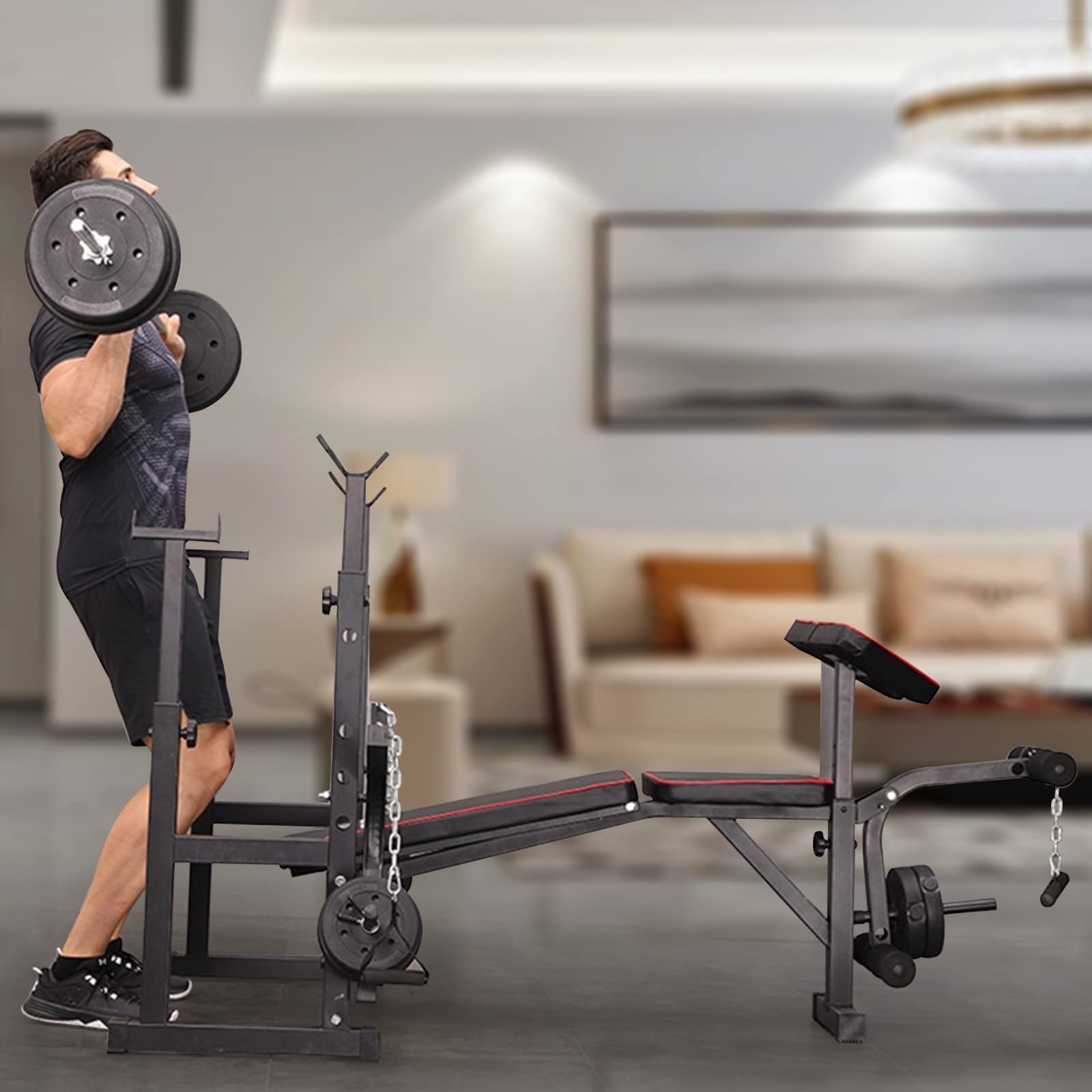 Adjustable Multi-Function Foldable Weight Bench & Barbell Rack - Commercial Gym Equipment with Leg Developer & Arm Training Support | Perfect for Home Workouts, Strength Training & CrossFit