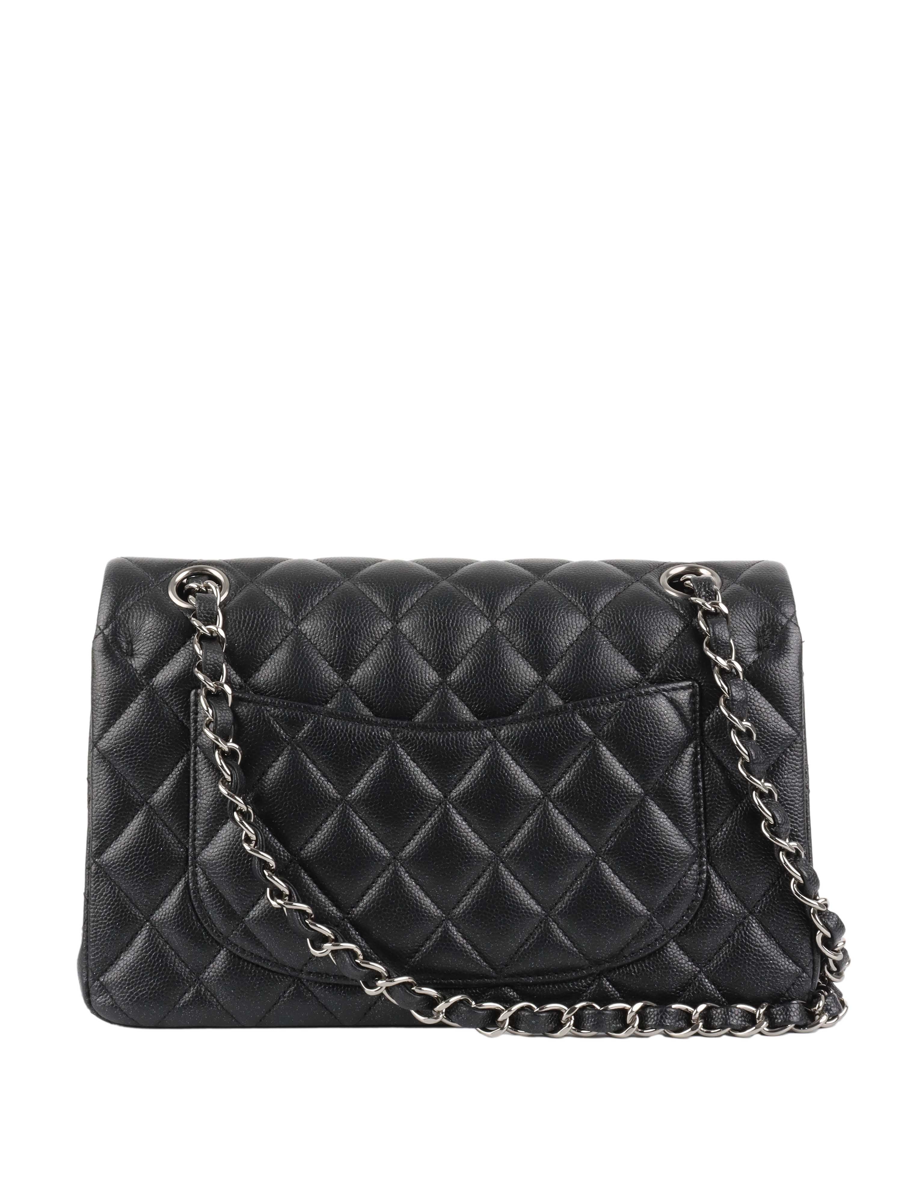 Chanel Small Black Iridescent Caviar Classic Flap Bag with Silver Hardware - Luxury Crossbody Purse for Women, Perfect for Evening Events & Date Nights